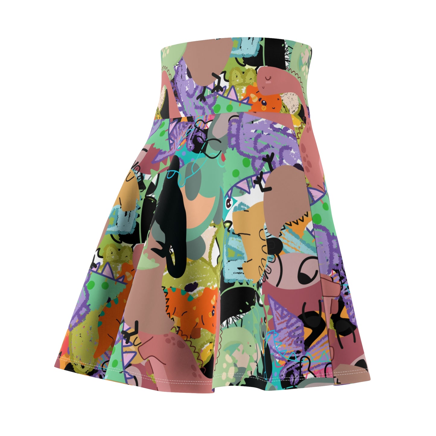 Dino Women Skater Skirt, Fun Print, Colorful Mini Skirt, Casual Wear, Festival Outfit, Unique Gift Idea