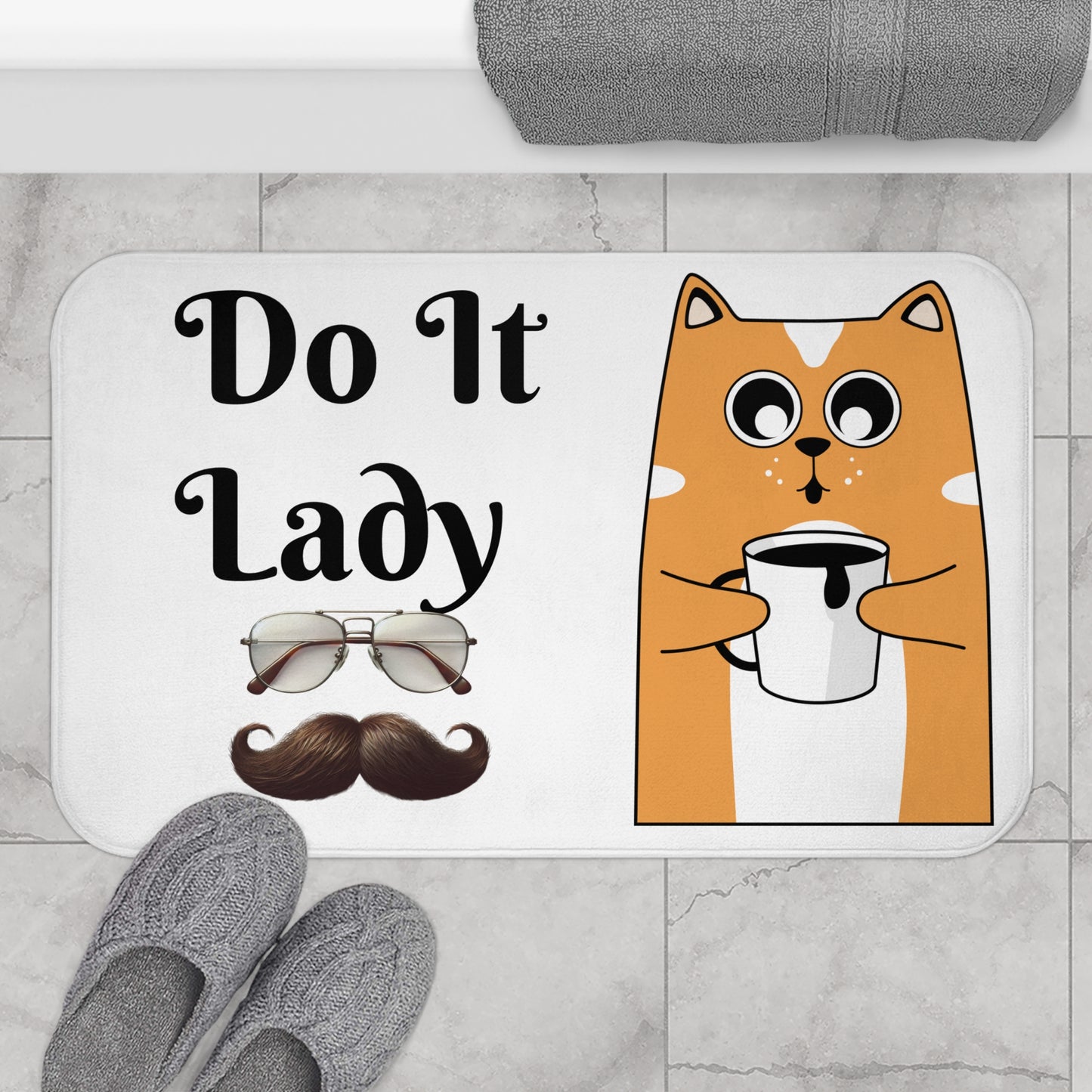 Chit Do it lady Cat Bath Mat - Cute Bathroom Decor, Personalized Bath Rug, Gifts for Cat Lovers, Funny Bath Accessories, Cozy Home Decor