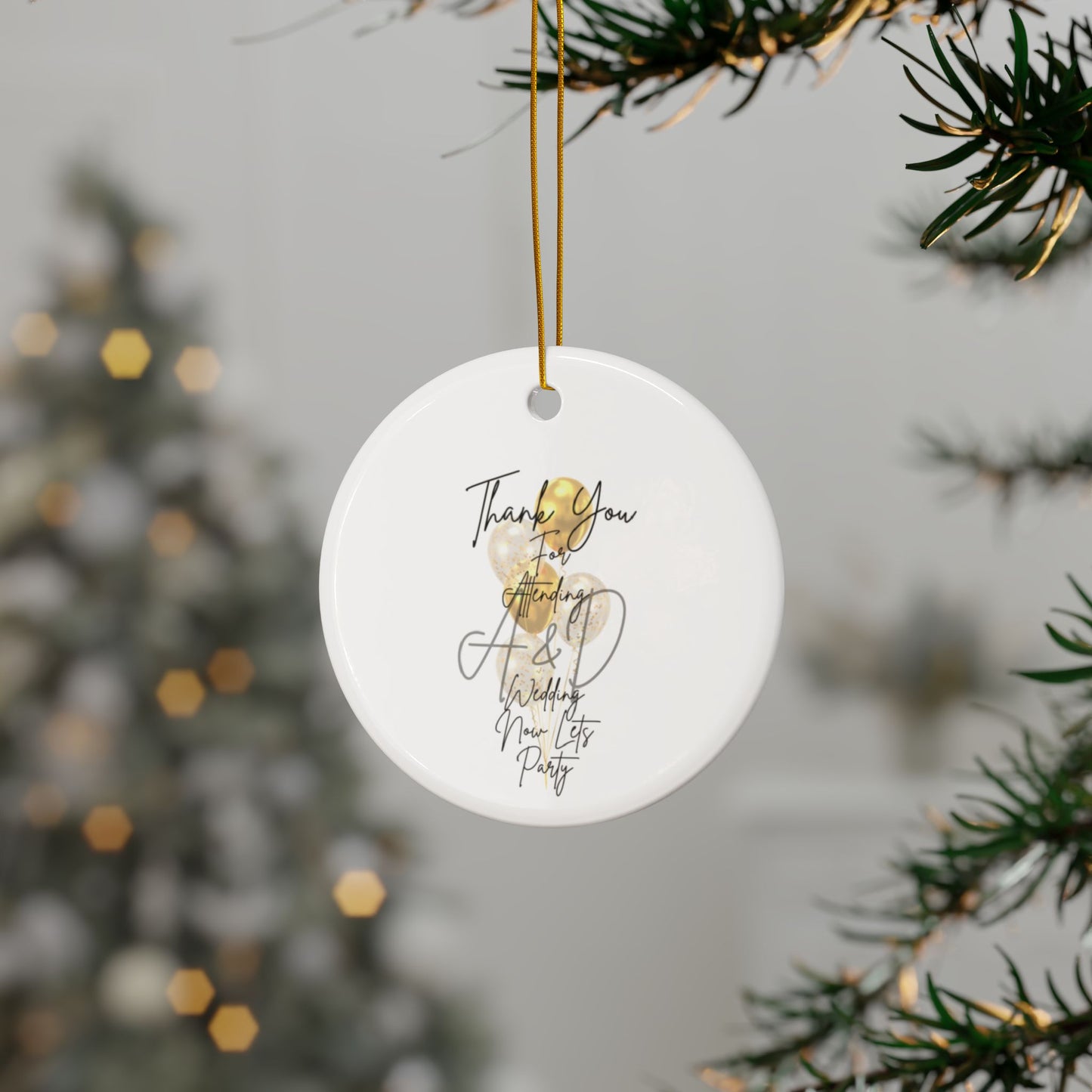 Wedding Thank You Ceramic Ornaments, Two-Sided Print, Holiday Decor, Bridal Shower Favors, Custom Keepsakes, Party Gifts