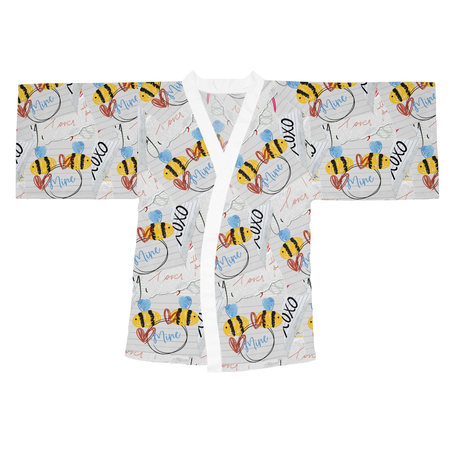 Bee-Inspired Long Sleeve Kimono Robe, Relaxing Loungewear, Gift for Her, Cozy Spa Day Attire, Summer Nights Robe, Unique Bee Print