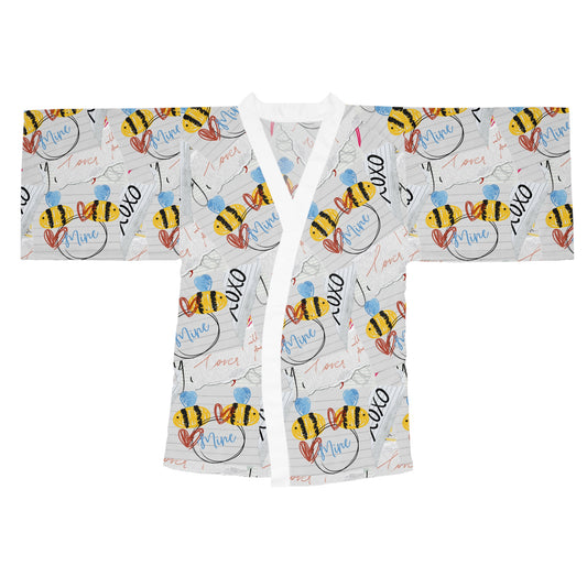 Bee-Inspired Long Sleeve Kimono Robe, Relaxing Loungewear, Gift for Her, Cozy Spa Day Attire, Summer Nights Robe, Unique Bee Print