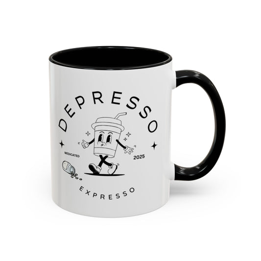 Coffee Mug, Funny Espresso Mug, Gift for Coffee Lovers, Depresso Expresso Humor Cup, Kitchen Decor, Barista Gift, Quirky Beverage Cup,