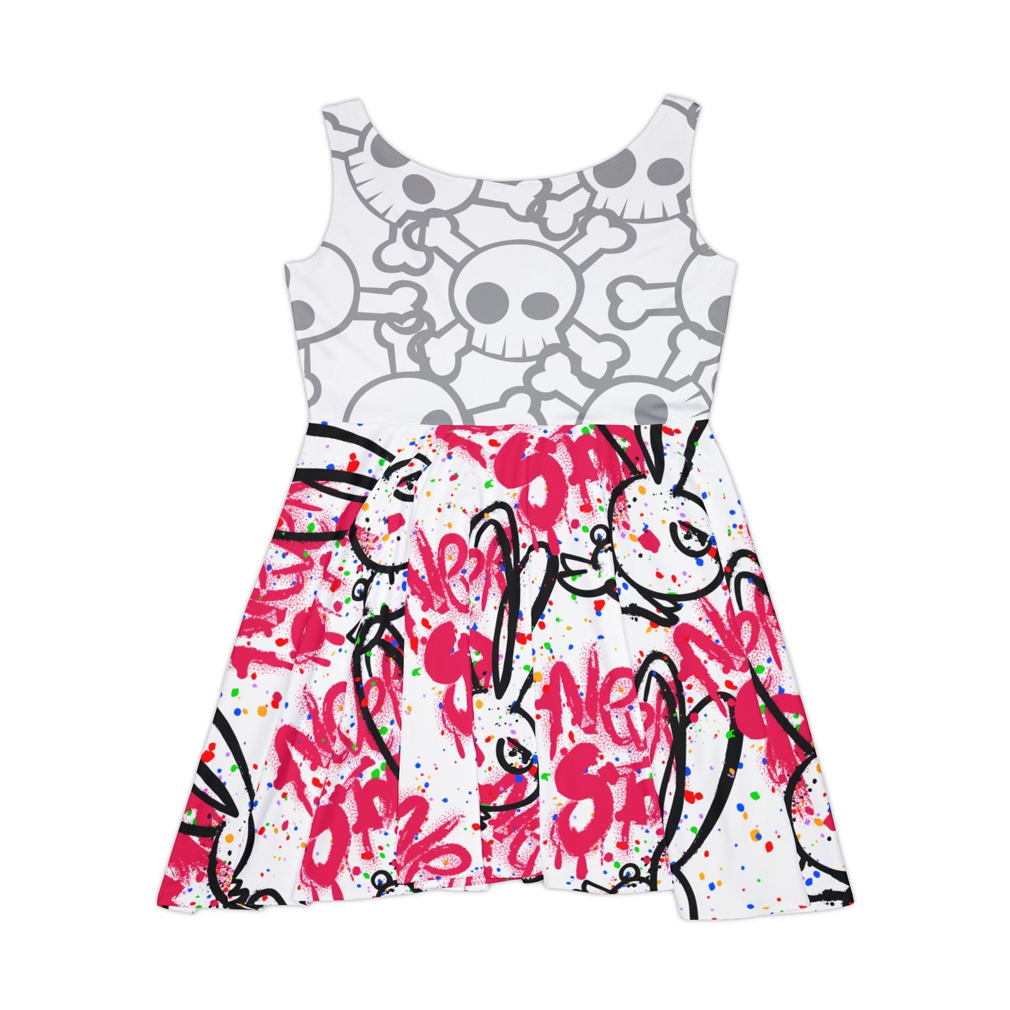Edgy Skull Print Womens Skater Dress, Casual Summer Dress, Gothic Style, Festival Attire, Halloween Party Outfit, Unique Gift