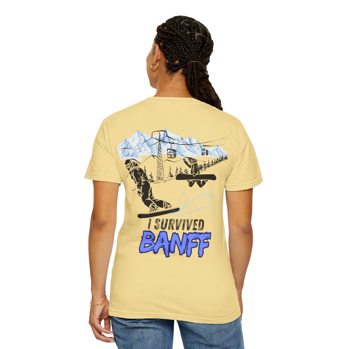 Banff Ski Adventure T-Shirt - Unisex Garment-Dyed Tee, Snowboarder Gift, Winter Sports Apparel, Ski Trip Souvenir, Funny Travel Shirt