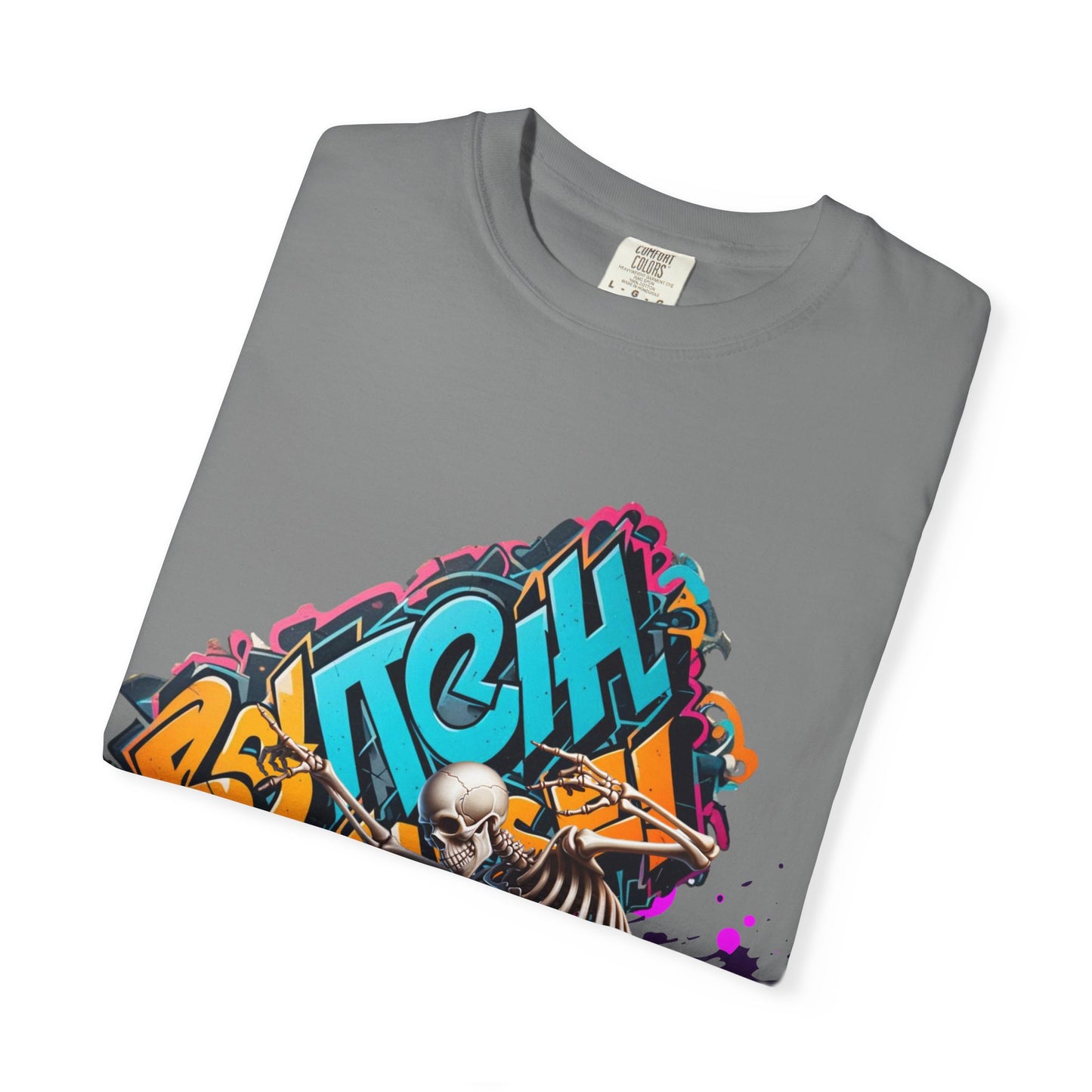 Edgy Skeleton Graffiti T-Shirt, Unisex Graphic Tee, Halloween Costume Shirt, Streetwear Style, Cool Gift for Teens