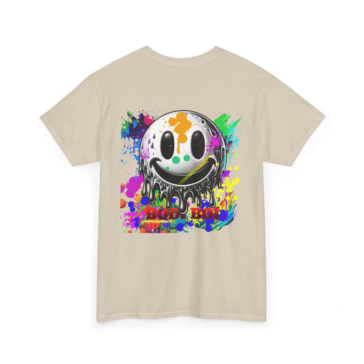 Colorful Graffiti Tee, Unisex Heavy Cotton Tee with Smiley Face Design, Streetwear Top, Graphic Tee for Art Lovers, Casual Gift for Friends