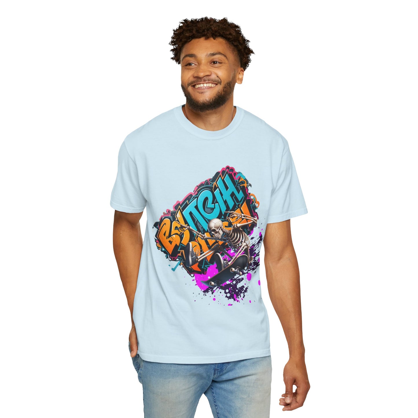 Edgy Skeleton Graffiti T-Shirt, Unisex Graphic Tee, Halloween Costume Shirt, Streetwear Style, Cool Gift for Teens
