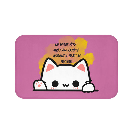 Great Mind Cat Bath Mat with Cheerful Quote, Cute Bathroom Decor, Perfect Gift for Cat Lovers, Fun Home Accessories, Pet Themed Gifts