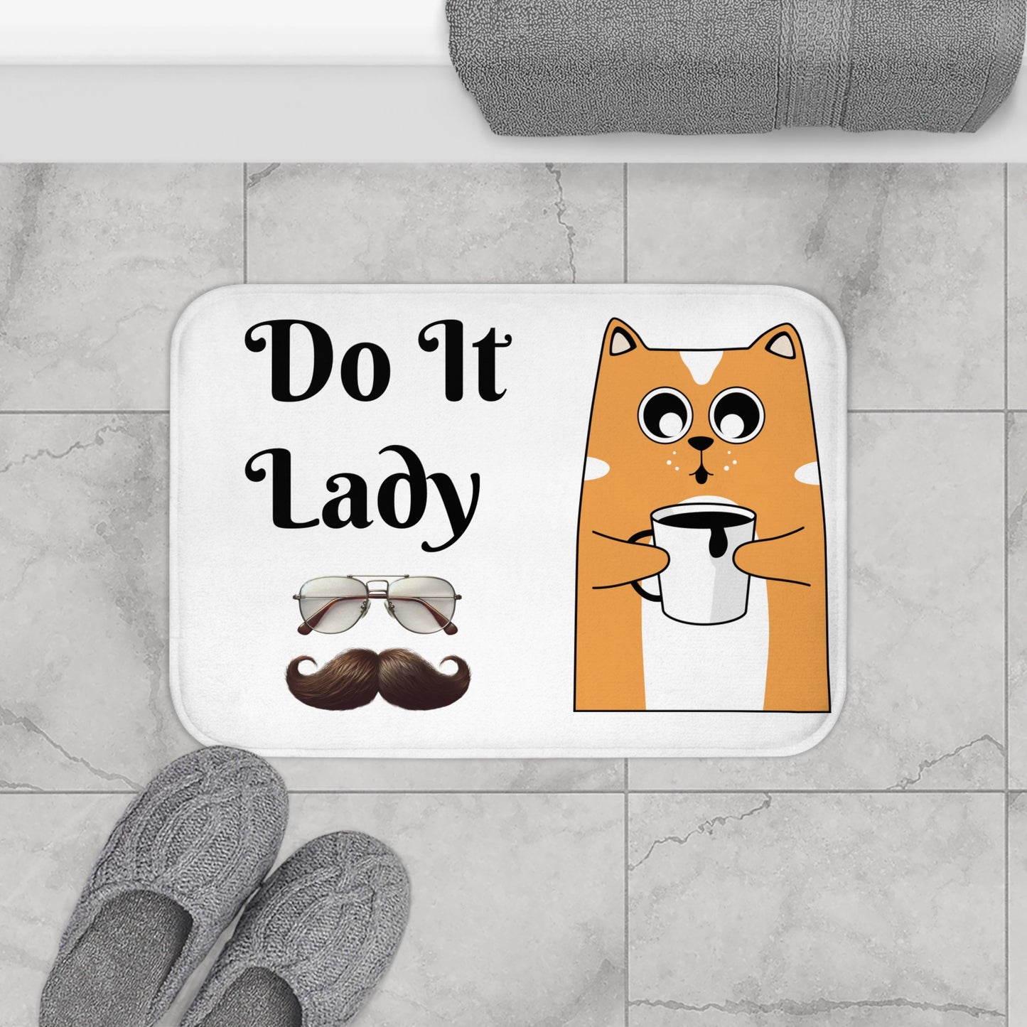 Chit Do it lady Cat Bath Mat - Cute Bathroom Decor, Personalized Bath Rug, Gifts for Cat Lovers, Funny Bath Accessories, Cozy Home Decor
