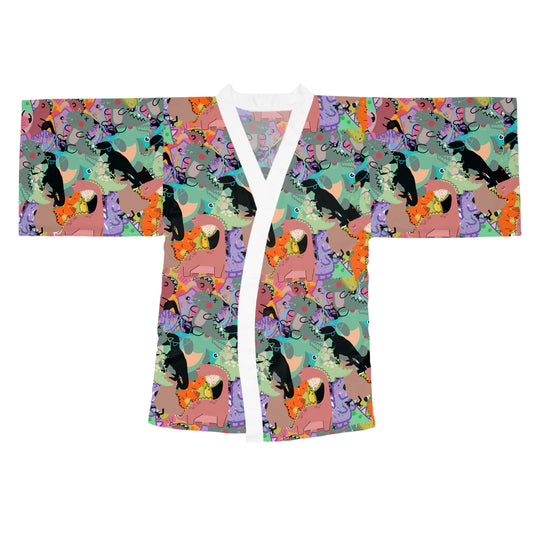 Vibrant Animal Print Long Sleeve Kimono Robe, Cozy Loungewear, Gift for Her, Relaxation, Holiday Gift, Stylish Homewear