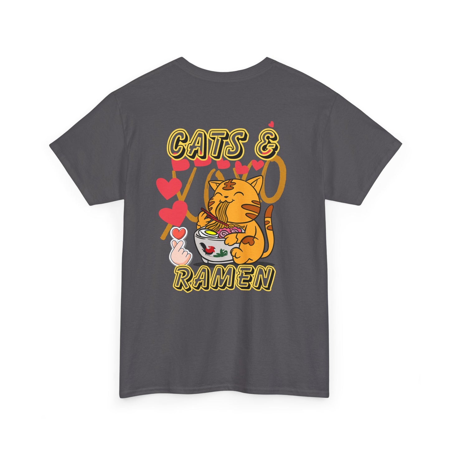 Cute Cat & Ramen Graphic Tee, Fun T-Shirt for Cat Lovers, Gift for Foodies, Casual Wear, Perfect for Parties & Celebrations