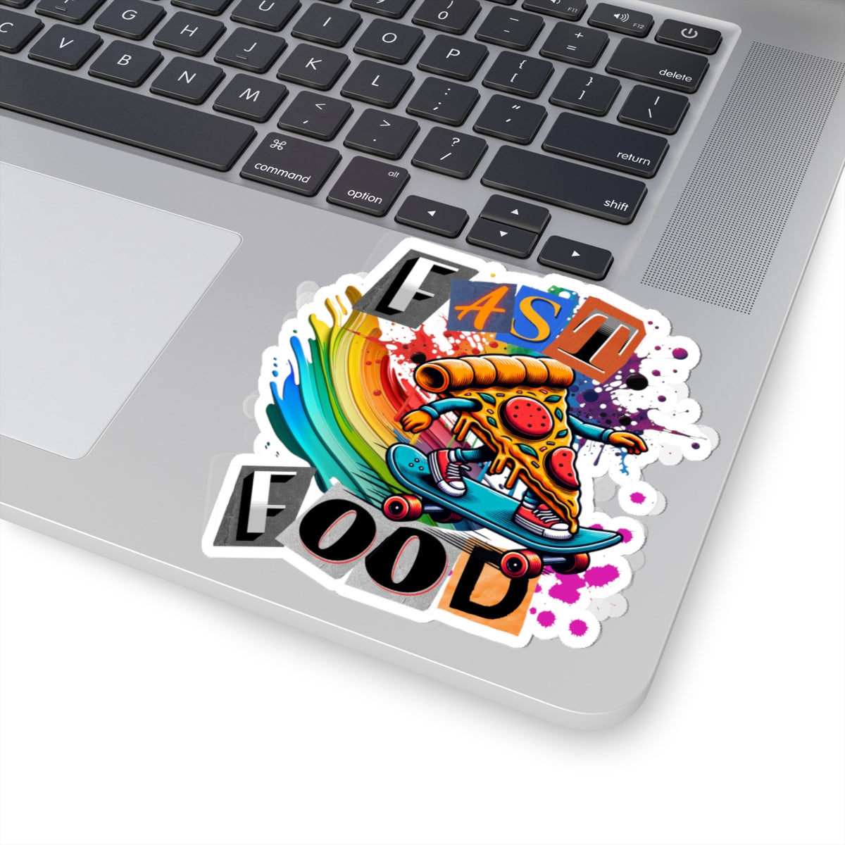 Fast Food Skateboarding Pizza Kiss-Cut Stickers, Fun Laptop Decal, Colorful Wall Art, Gifts for Food Lovers, Kids Party Supplies