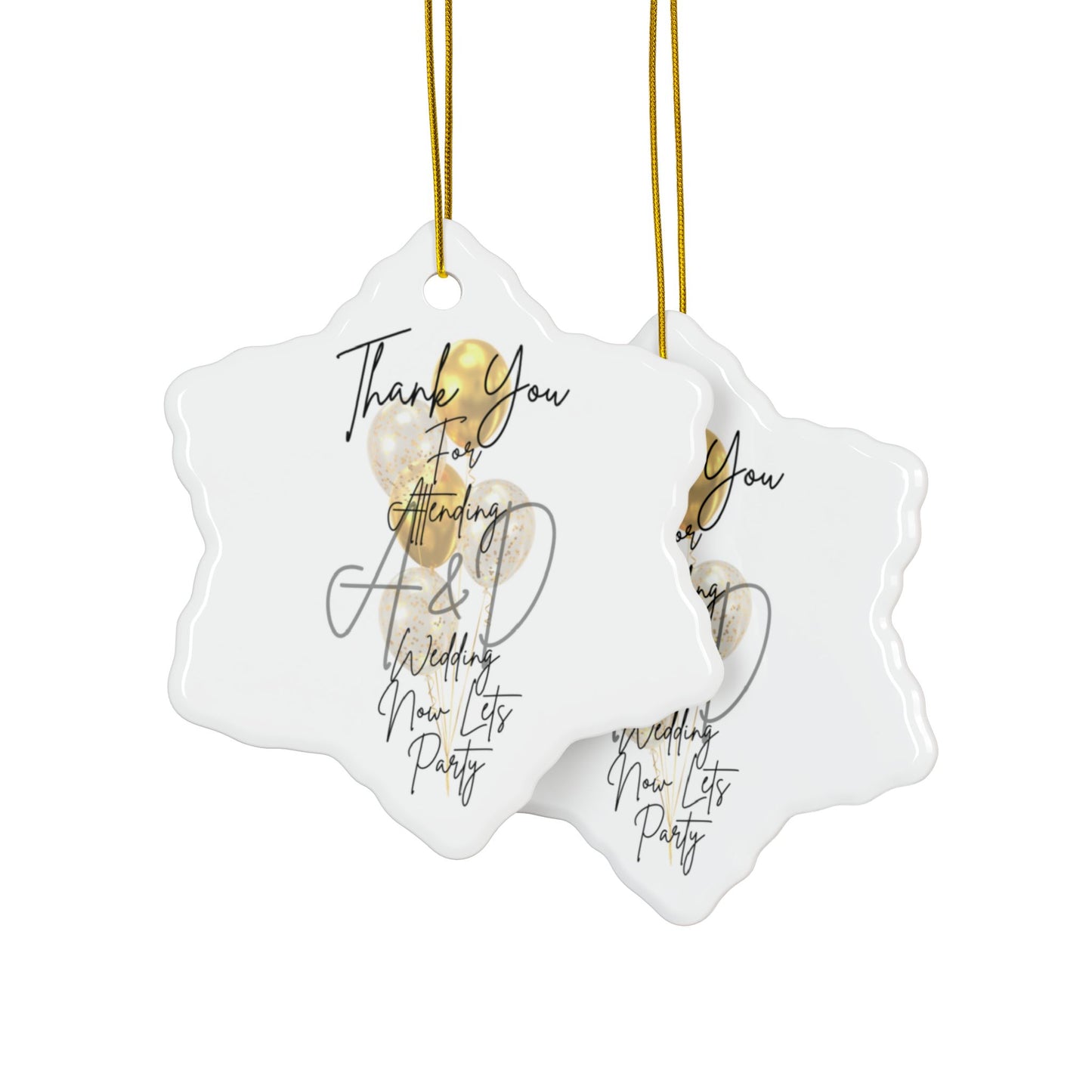 Wedding Thank You Ceramic Ornaments, Two-Sided Print, Holiday Decor, Bridal Shower Favors, Custom Keepsakes, Party Gifts