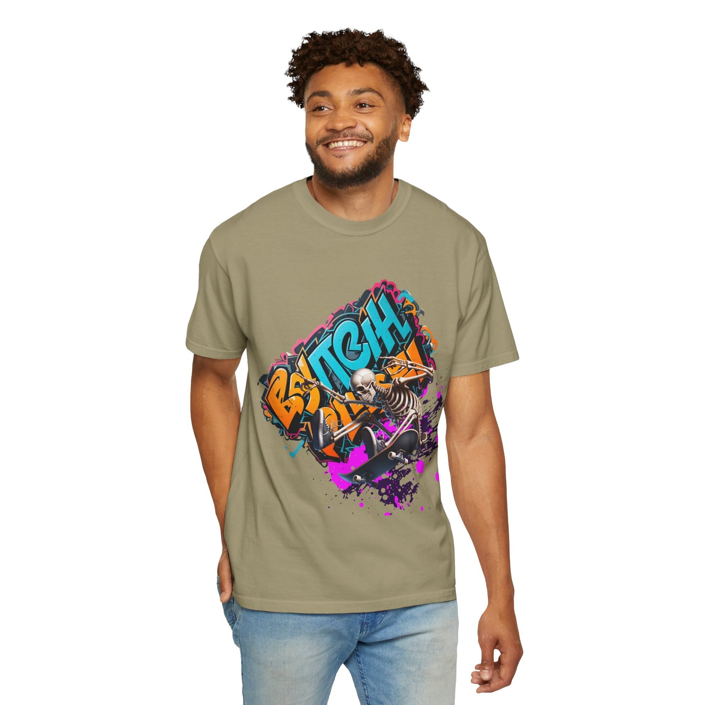 Edgy Skeleton Graffiti T-Shirt, Unisex Graphic Tee, Halloween Costume Shirt, Streetwear Style, Cool Gift for Teens