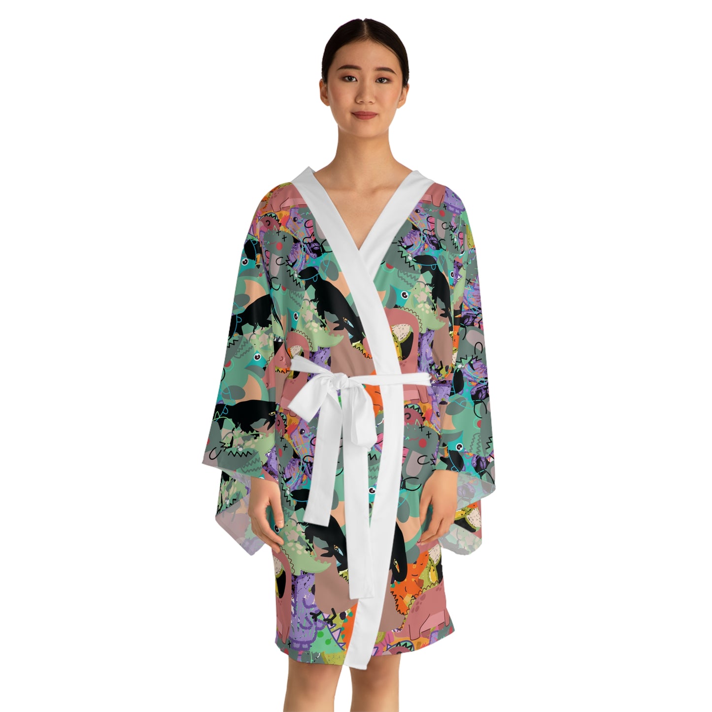 Vibrant Animal Print Long Sleeve Kimono Robe, Cozy Loungewear, Gift for Her, Relaxation, Holiday Gift, Stylish Homewear