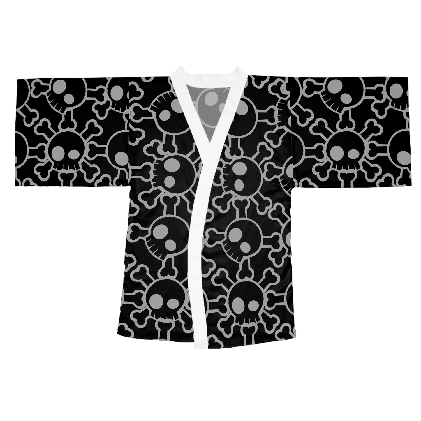 Gothic Skull Print Long Sleeve Kimono Robe, Stylish Loungewear, Alternative Fashion, Edgy Gift, Cozy Layering Piece, Halloween Outfit