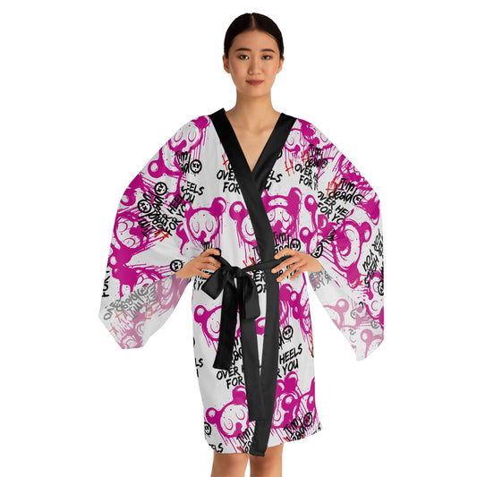 Graphic Long Sleeve Kimono Robe - Cozy Loungewear and Gift for Her
