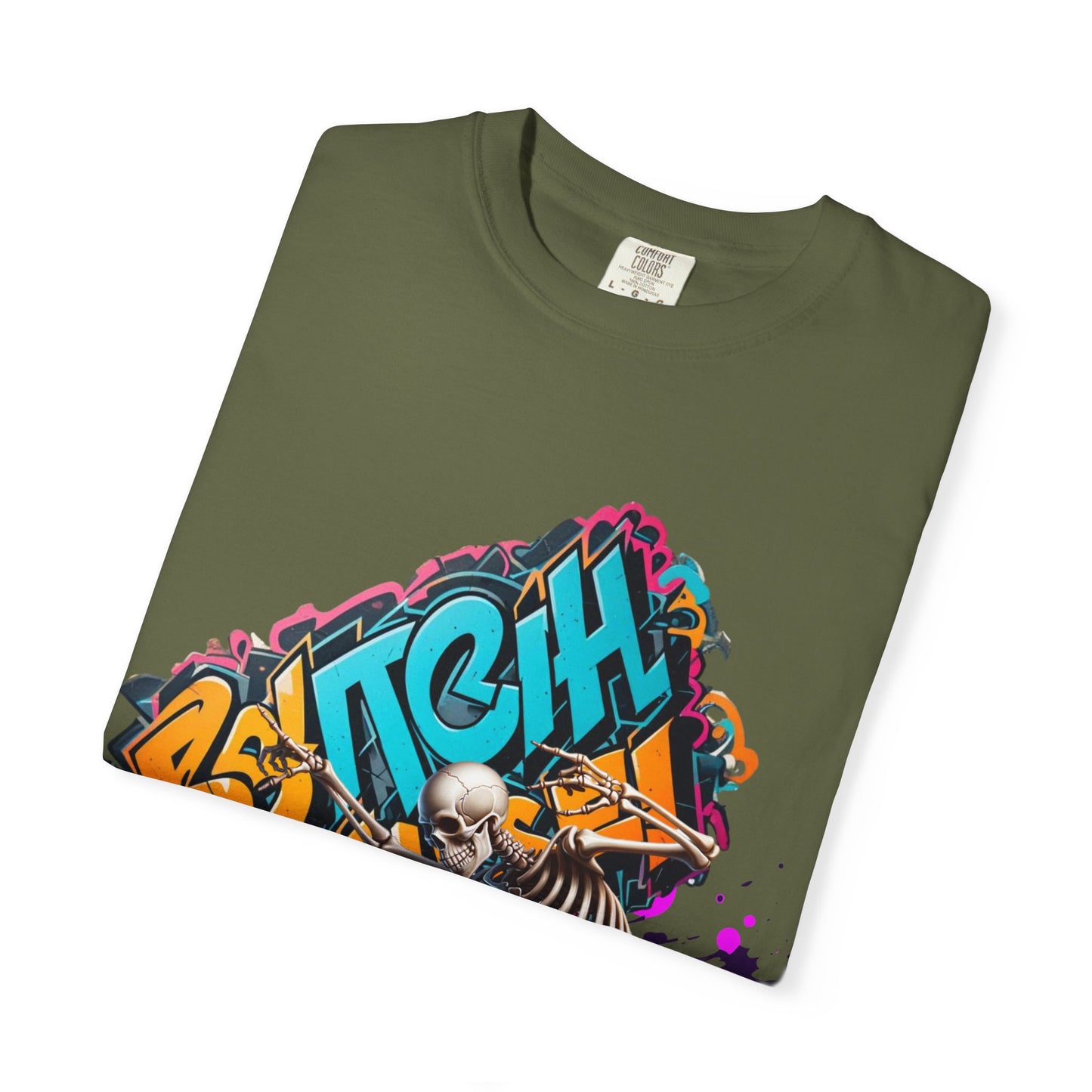 Edgy Skeleton Graffiti T-Shirt, Unisex Graphic Tee, Halloween Costume Shirt, Streetwear Style, Cool Gift for Teens