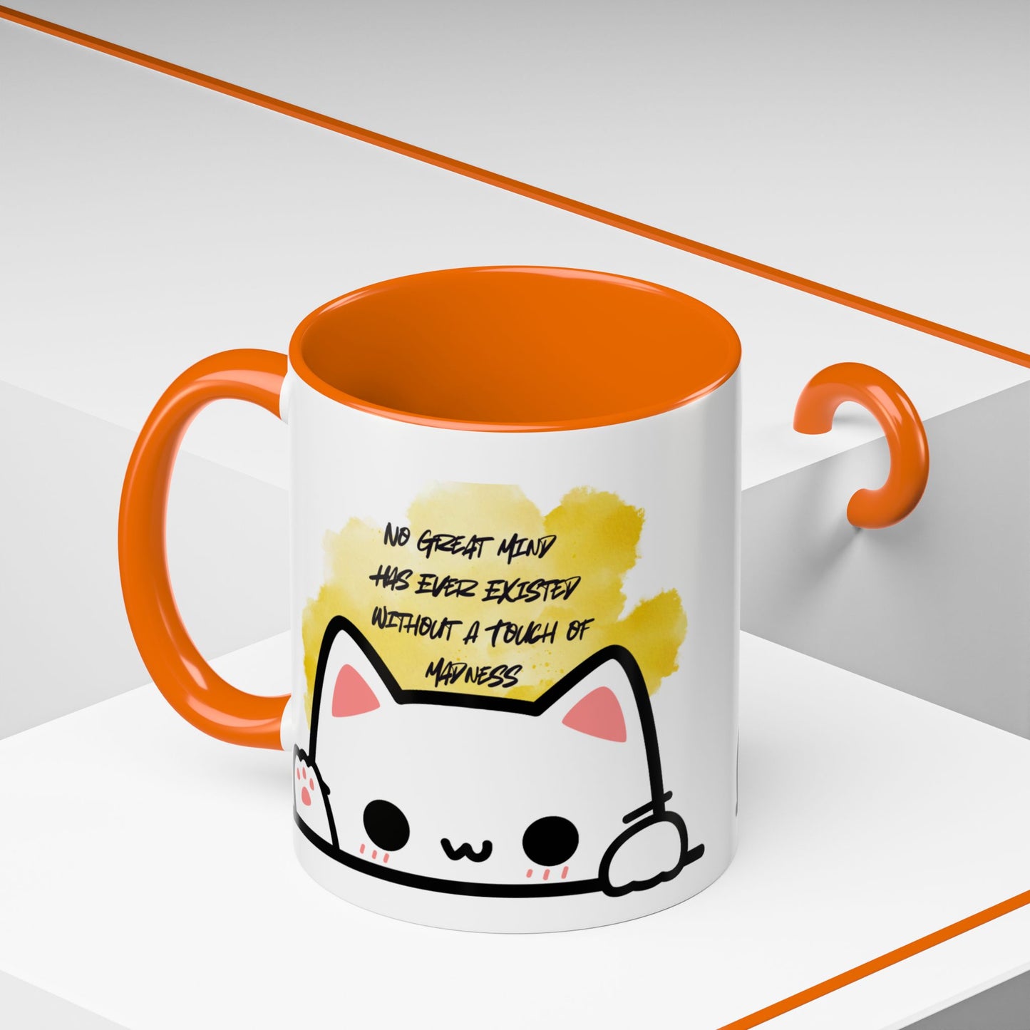 Playful Cat Accent Mug - No Great Mind Has Ever Existed Without a Touch of Madness, Cute Gift for Cat Lovers, Coffee Cup, Cat-Themed [...]