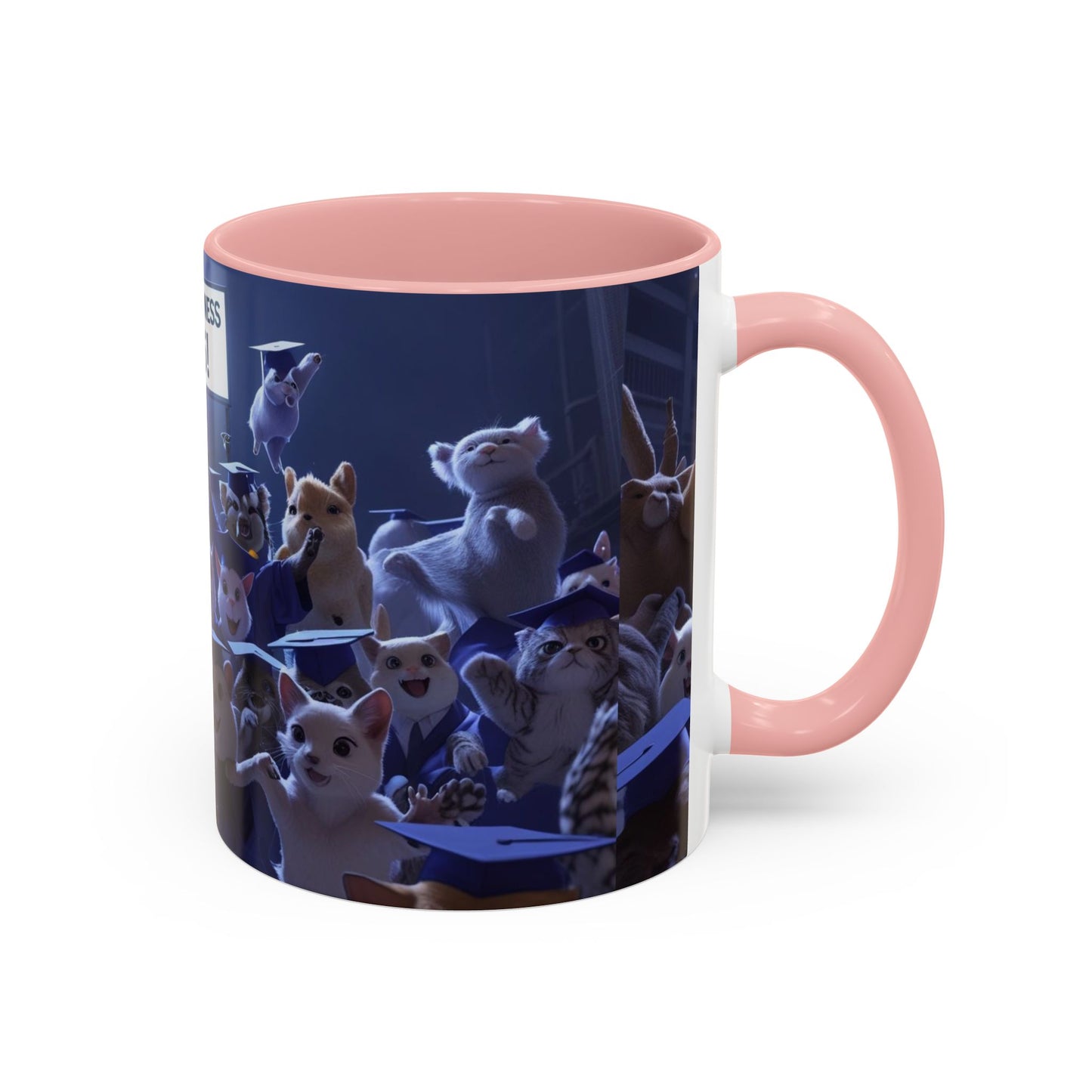 Anime Graduation Theme Accent Coffee Mug - Funny Cat & Dog Design, Perfect Gift for 2025 Grads, Inspirational Coffee Mug, Celebration Mug