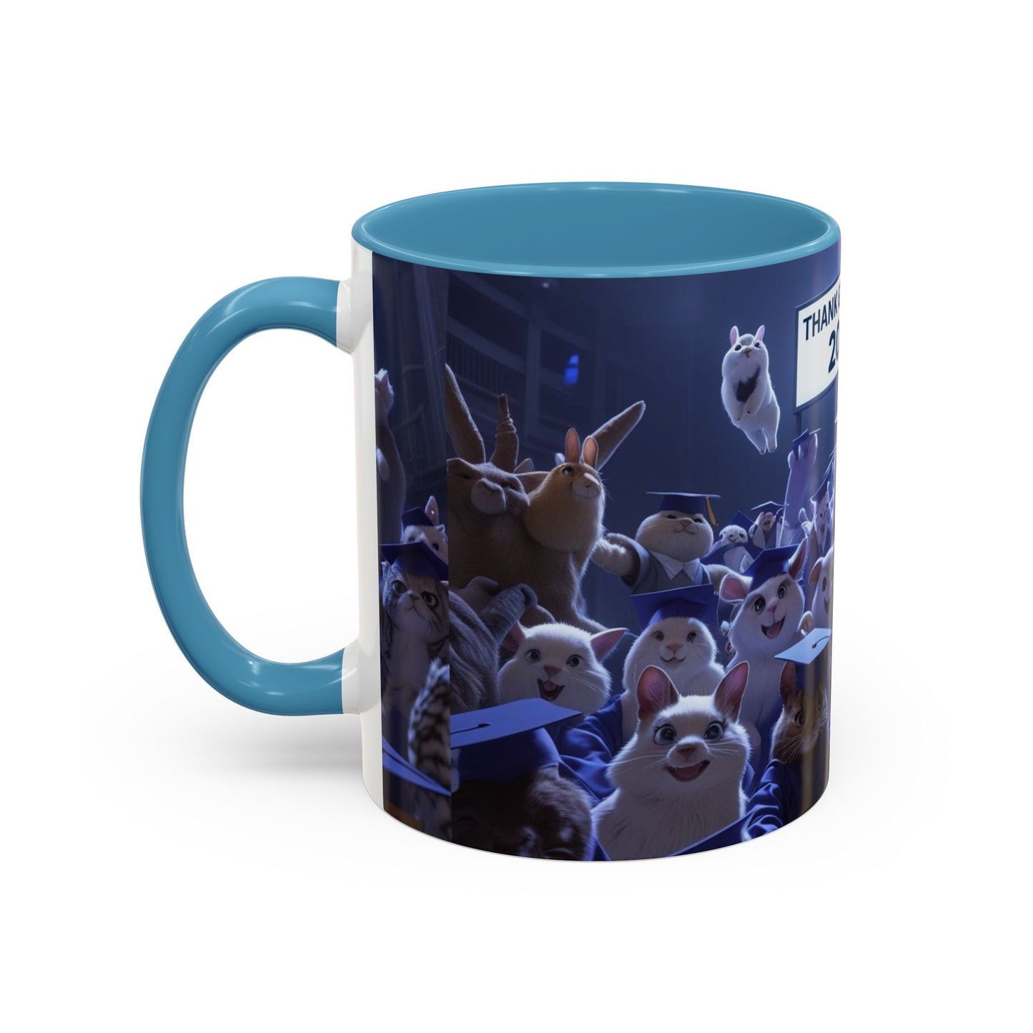 Anime Graduation Theme Accent Coffee Mug - Funny Cat & Dog Design, Perfect Gift for 2025 Grads, Inspirational Coffee Mug, Celebration Mug