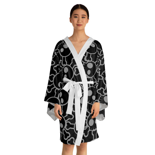 Gothic Skull Print Long Sleeve Kimono Robe, Stylish Loungewear, Alternative Fashion, Edgy Gift, Cozy Layering Piece, Halloween Outfit
