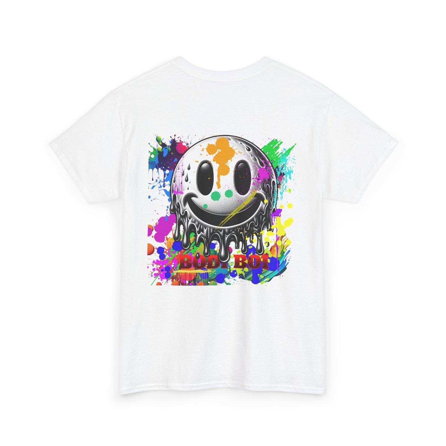 Colorful Graffiti Tee, Unisex Heavy Cotton Tee with Smiley Face Design, Streetwear Top, Graphic Tee for Art Lovers, Casual Gift for Friends