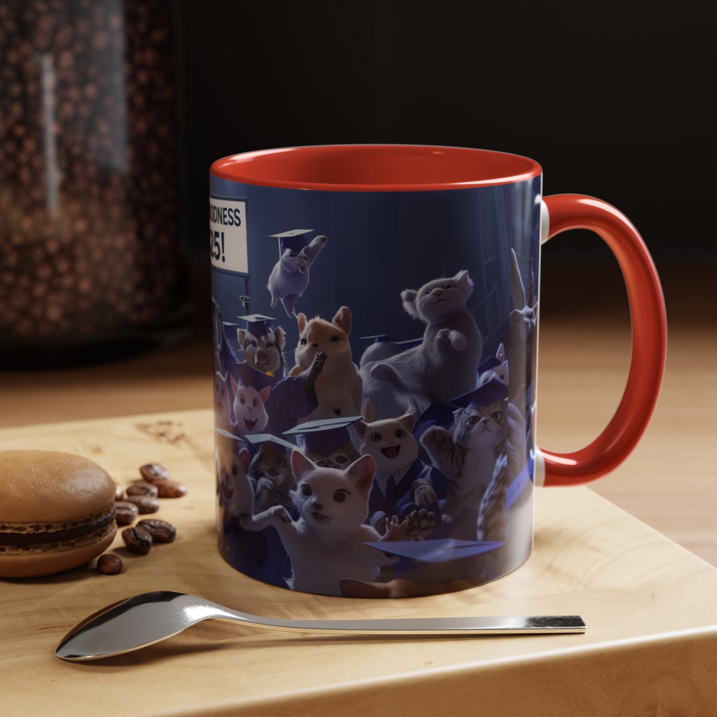 Anime Graduation Theme Accent Coffee Mug - Funny Cat & Dog Design, Perfect Gift for 2025 Grads, Inspirational Coffee Mug, Celebration Mug