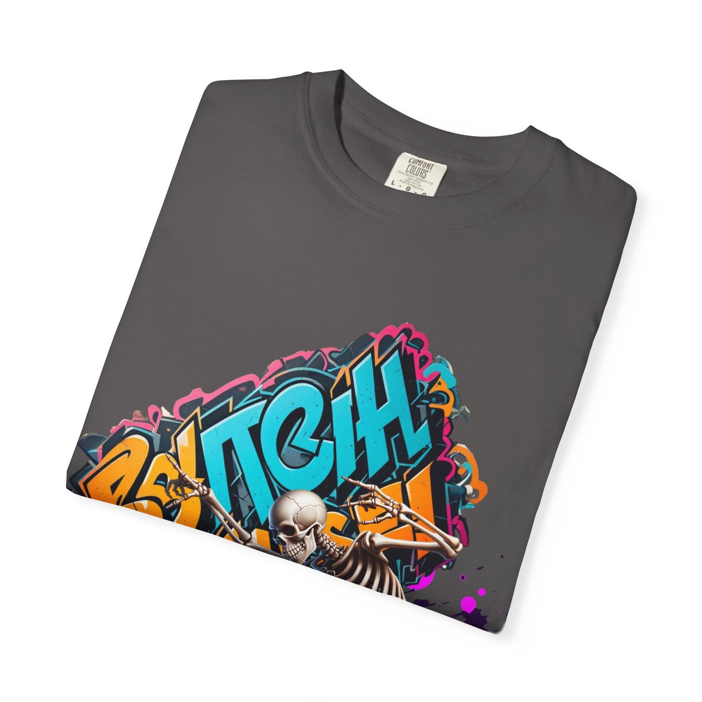 Edgy Skeleton Graffiti T-Shirt, Unisex Graphic Tee, Halloween Costume Shirt, Streetwear Style, Cool Gift for Teens