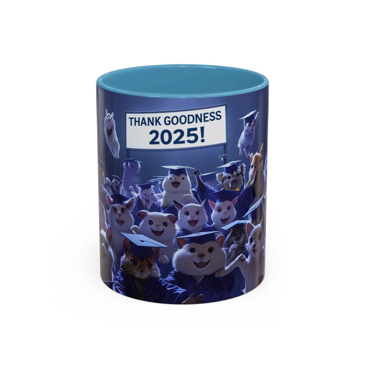 Anime Graduation Theme Accent Coffee Mug - Funny Cat & Dog Design, Perfect Gift for 2025 Grads, Inspirational Coffee Mug, Celebration Mug