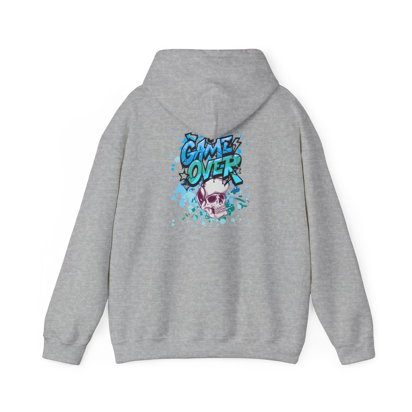 Game Over Skull Hoodie - Unisex Heavy Blend Sweatshirt, Perfect for Gamers, Casual Wear, Unique Gift, Streetwear Style, Graphic Apparel