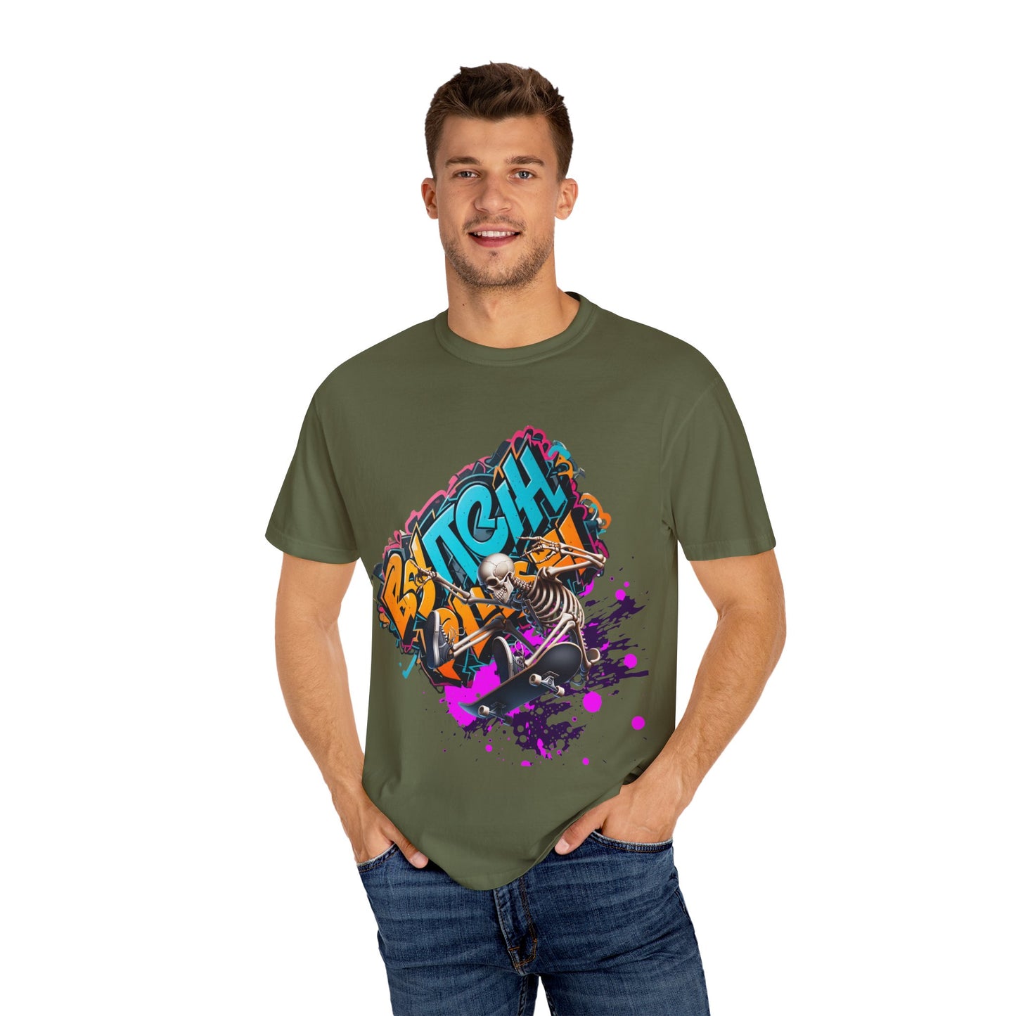 Edgy Skeleton Graffiti T-Shirt, Unisex Graphic Tee, Halloween Costume Shirt, Streetwear Style, Cool Gift for Teens