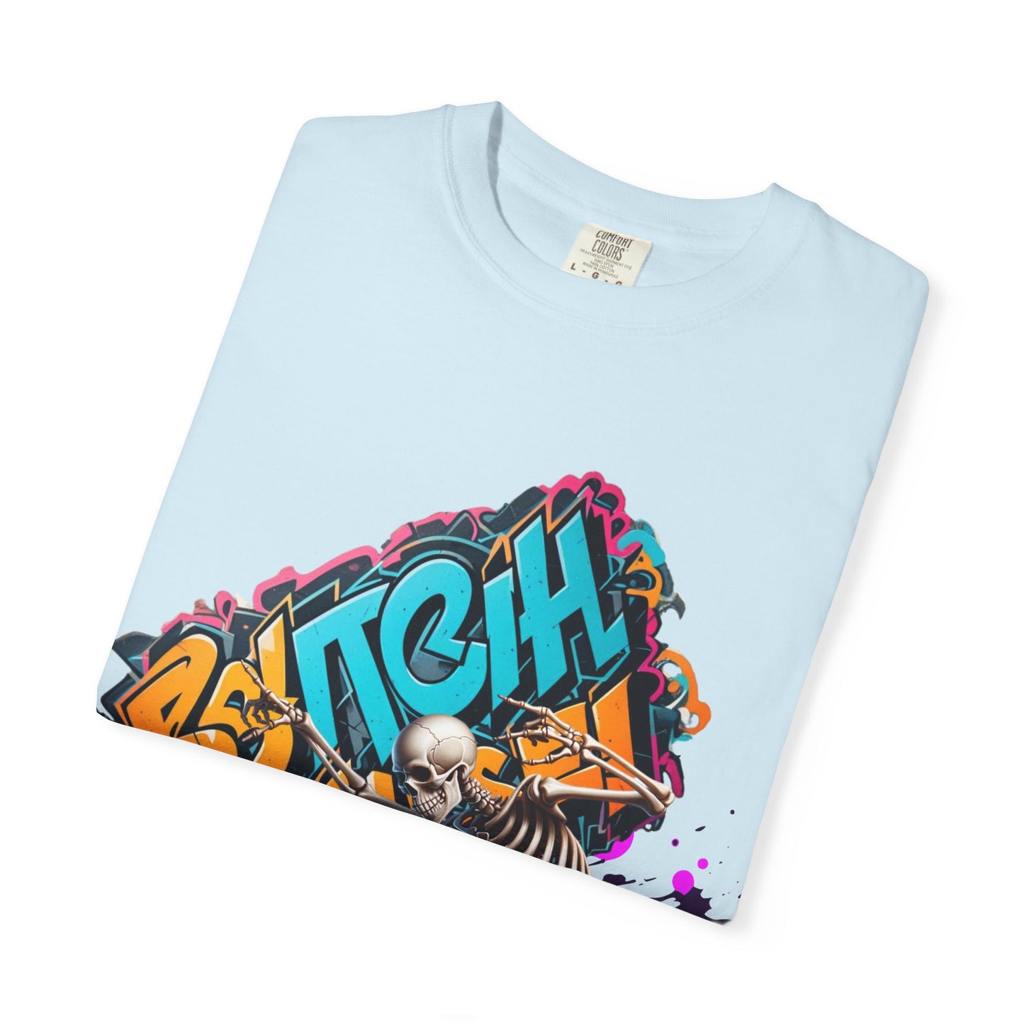Edgy Skeleton Graffiti T-Shirt, Unisex Graphic Tee, Halloween Costume Shirt, Streetwear Style, Cool Gift for Teens