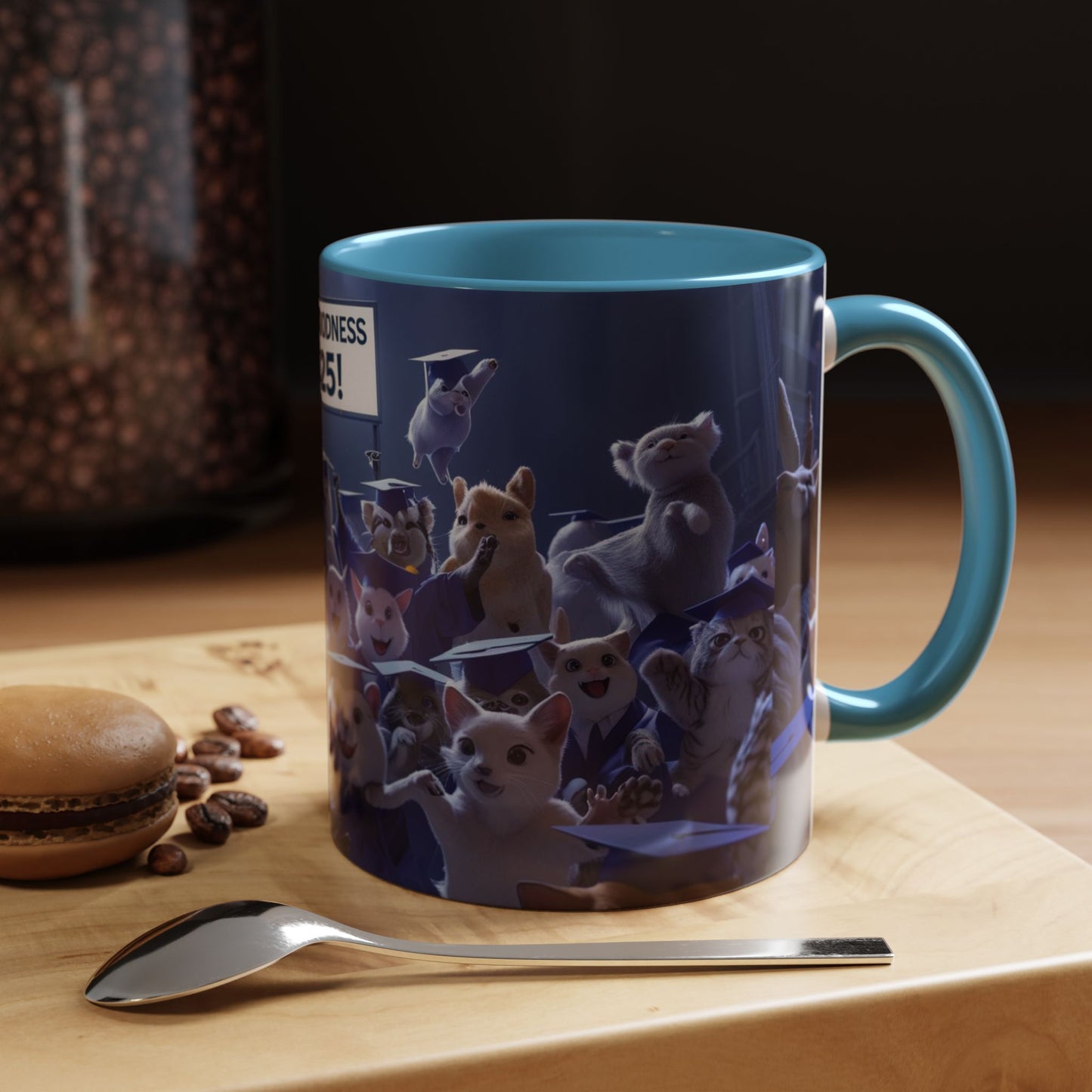 Anime Graduation Theme Accent Coffee Mug - Funny Cat & Dog Design, Perfect Gift for 2025 Grads, Inspirational Coffee Mug, Celebration Mug