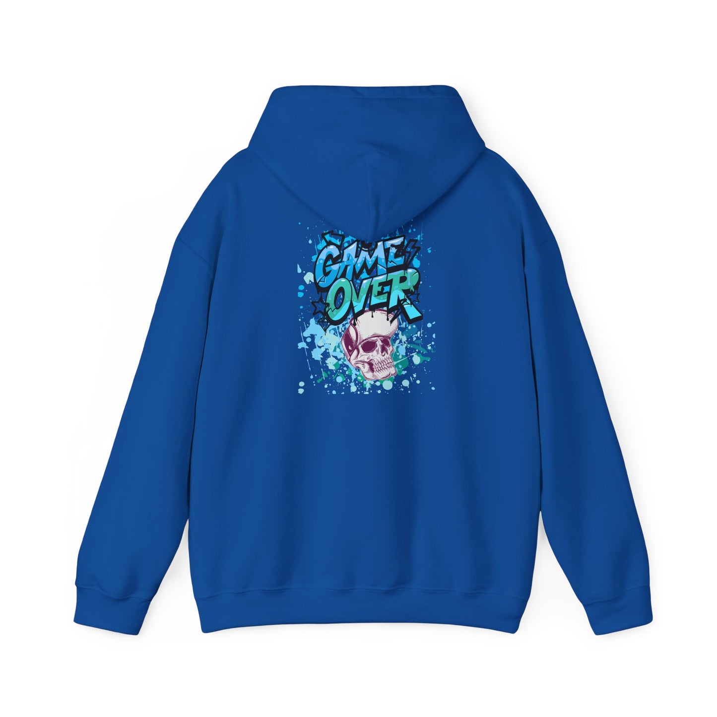 Game Over Skull Hoodie - Unisex Heavy Blend Sweatshirt, Perfect for Gamers, Casual Wear, Unique Gift, Streetwear Style, Graphic Apparel