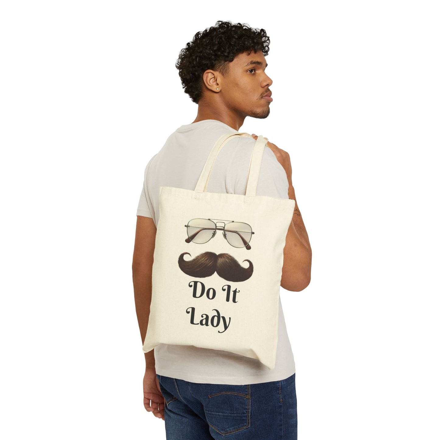 Do It Lady Canvas Tote Bag - Do It Lady, Eco-Friendly Shopping Bag, Gift for Her, Trendy Tote, Mustache Design, Fun Everyday Use