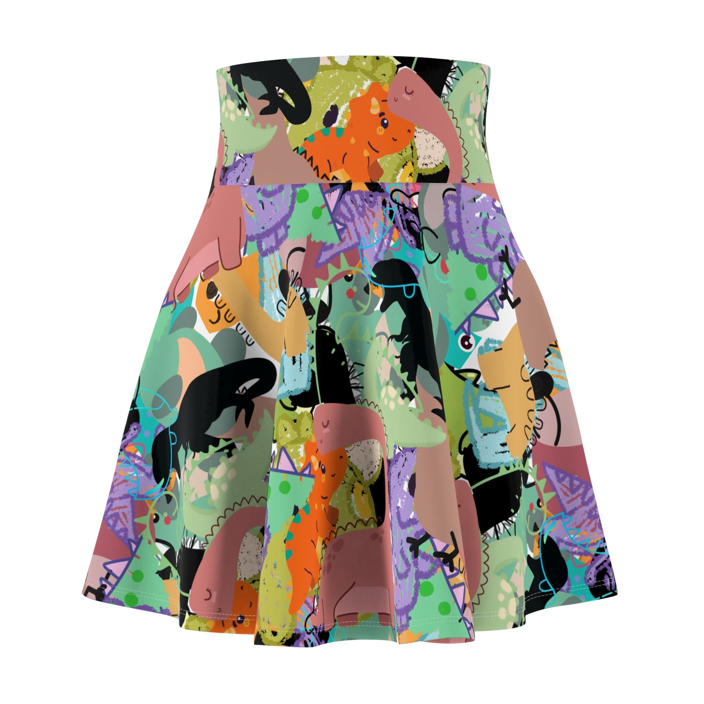 Dino Women Skater Skirt, Fun Print, Colorful Mini Skirt, Casual Wear, Festival Outfit, Unique Gift Idea