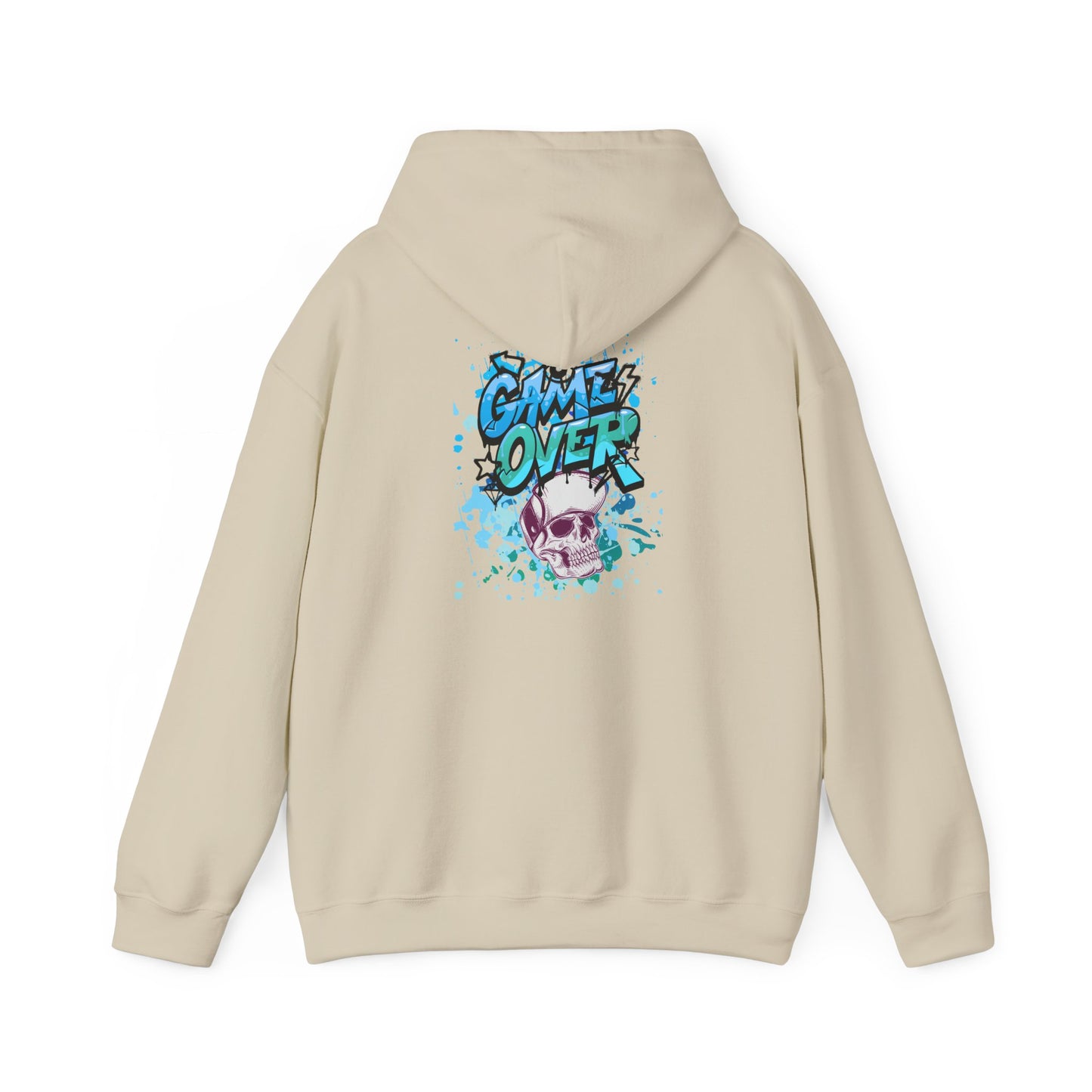 Game Over Skull Hoodie - Unisex Heavy Blend Sweatshirt, Perfect for Gamers, Casual Wear, Unique Gift, Streetwear Style, Graphic Apparel