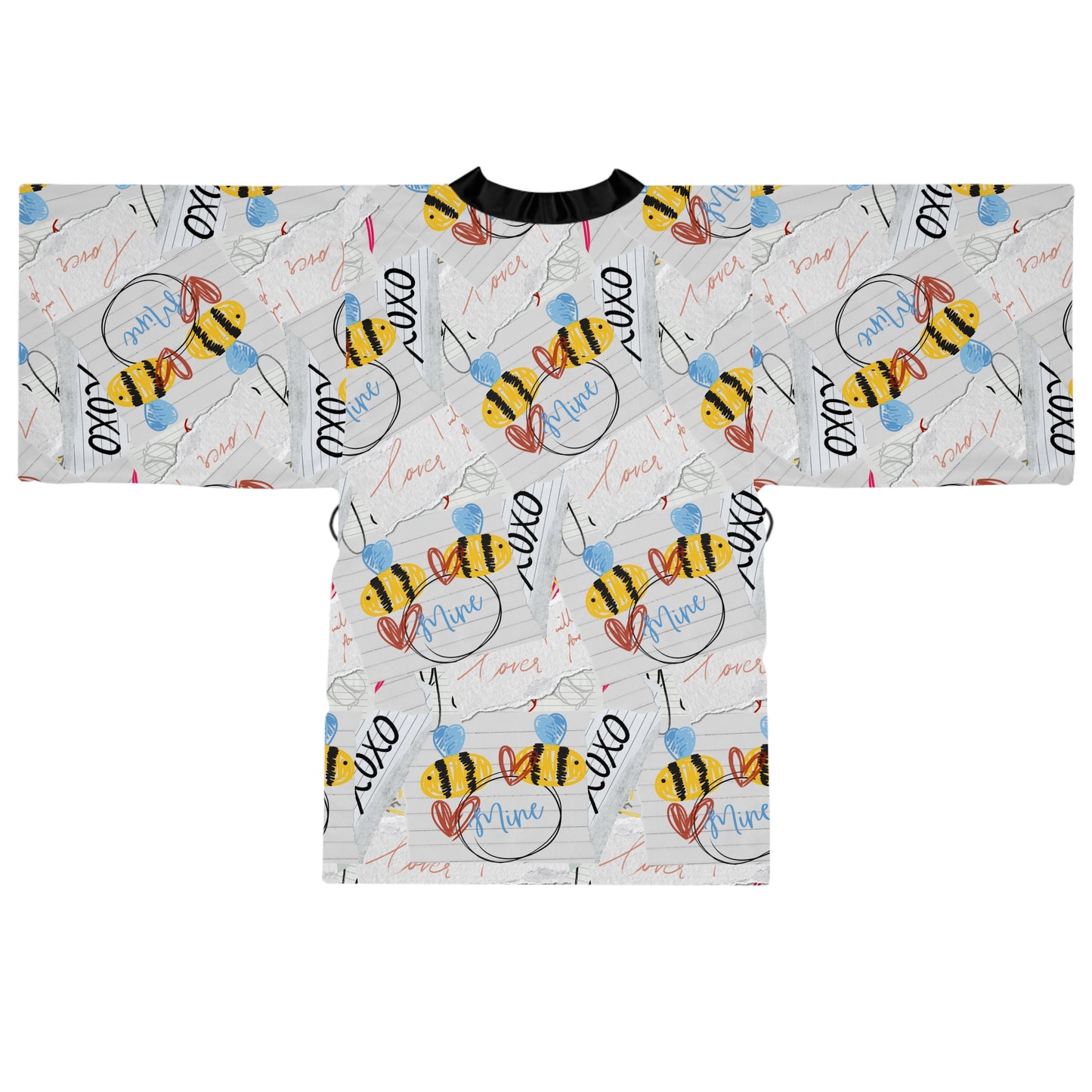 Bee-Inspired Long Sleeve Kimono Robe, Relaxing Loungewear, Gift for Her, Cozy Spa Day Attire, Summer Nights Robe, Unique Bee Print