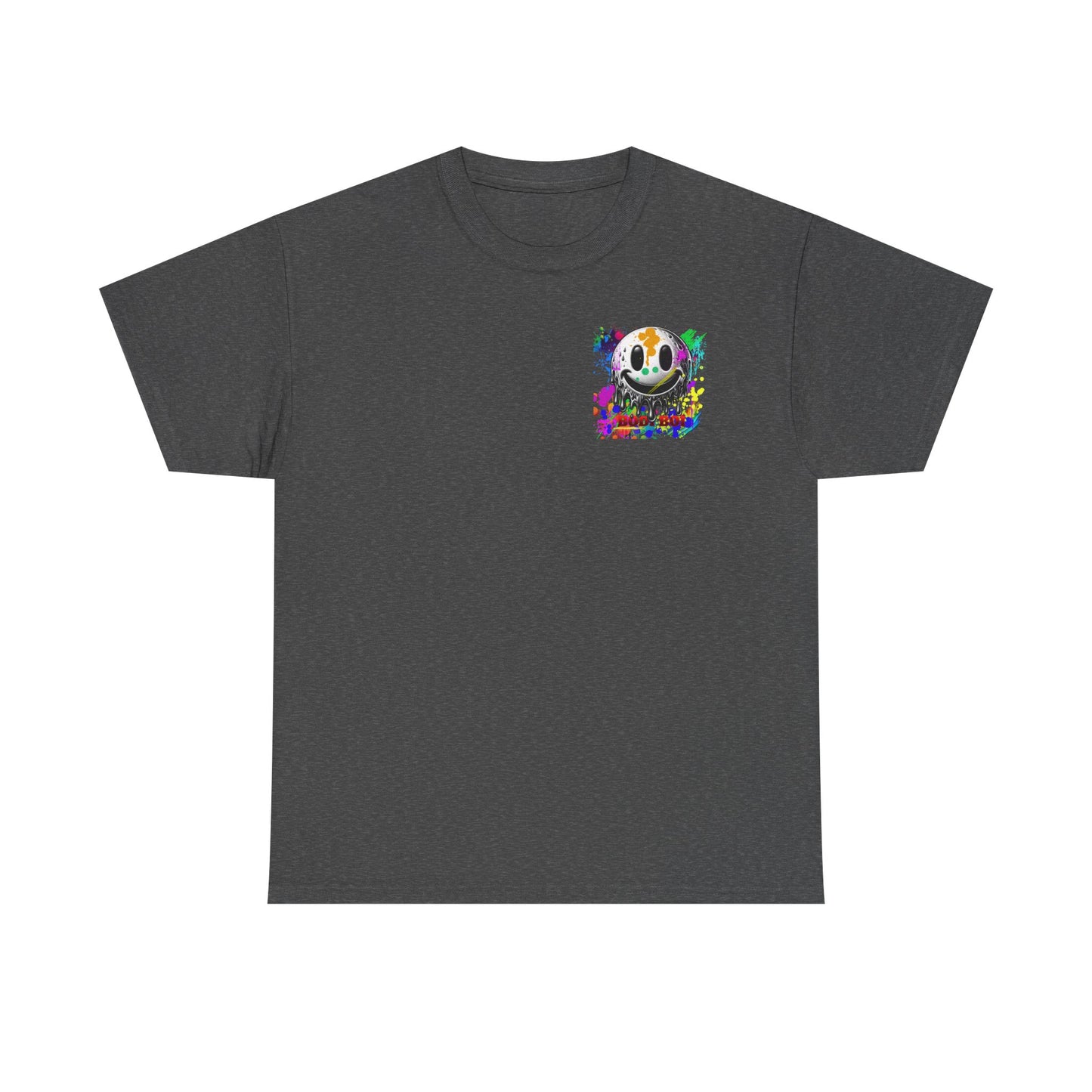 Colorful Graffiti Tee, Unisex Heavy Cotton Tee with Smiley Face Design, Streetwear Top, Graphic Tee for Art Lovers, Casual Gift for Friends