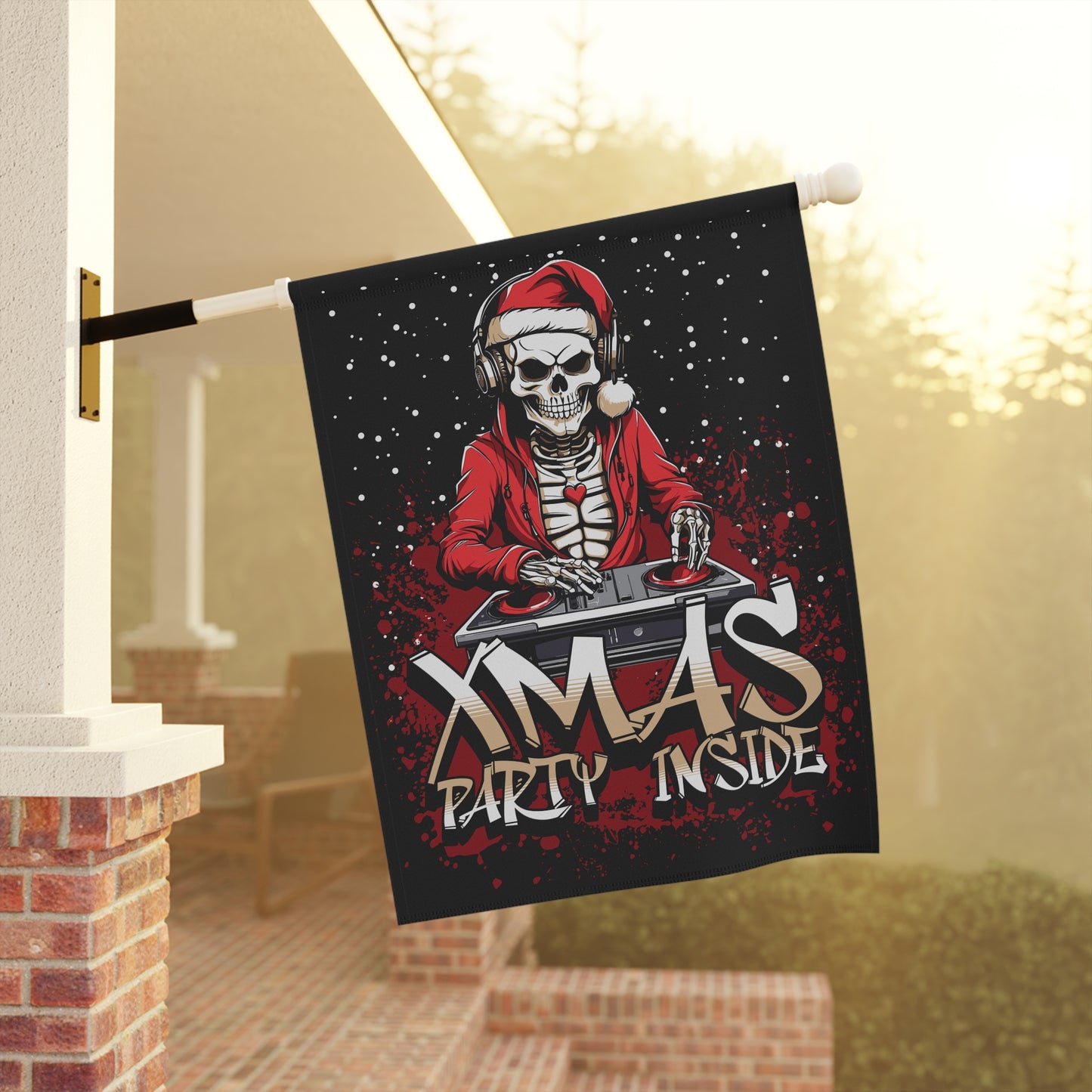 Festive Skeleton Banner, Halloween Party Decor, Xmas Garden Flag, Spooky Home Decoration, Unique Holiday Banner