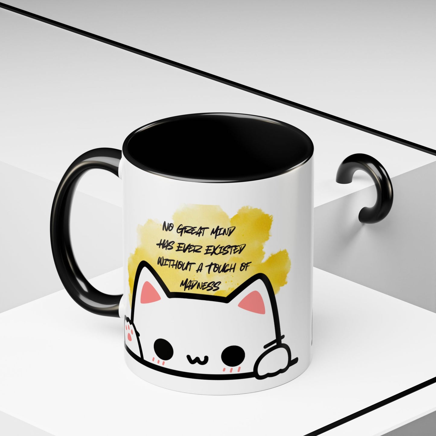 Playful Cat Accent Mug - No Great Mind Has Ever Existed Without a Touch of Madness, Cute Gift for Cat Lovers, Coffee Cup, Cat-Themed [...]
