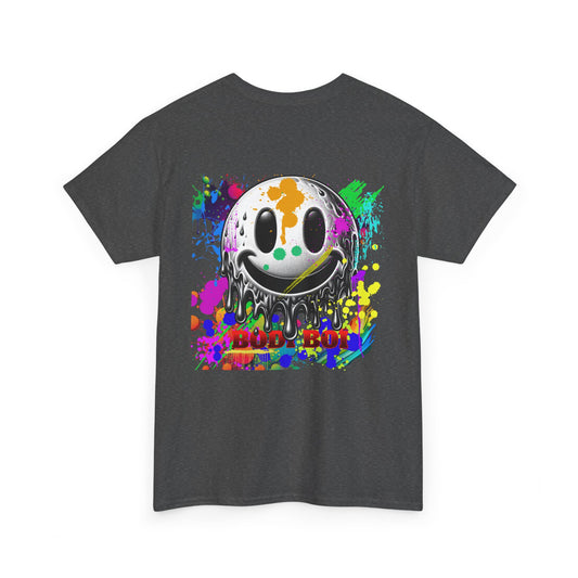 Colorful Graffiti Tee, Unisex Heavy Cotton Tee with Smiley Face Design, Streetwear Top, Graphic Tee for Art Lovers, Casual Gift for Friends