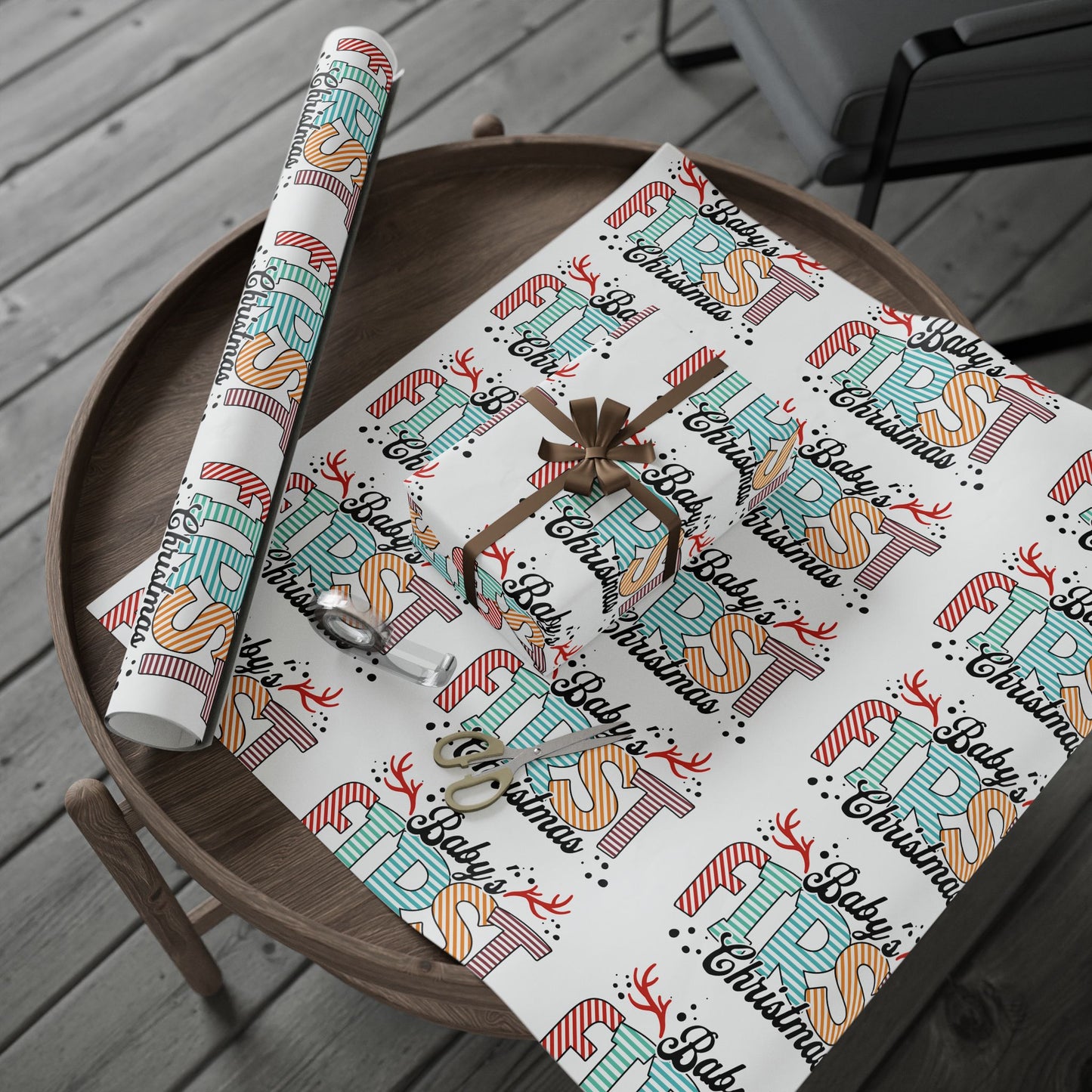 Frist Xmas, Festive Wrapping Paper for Gifts, Christmas, Birthdays, Weddings, Special Occasions