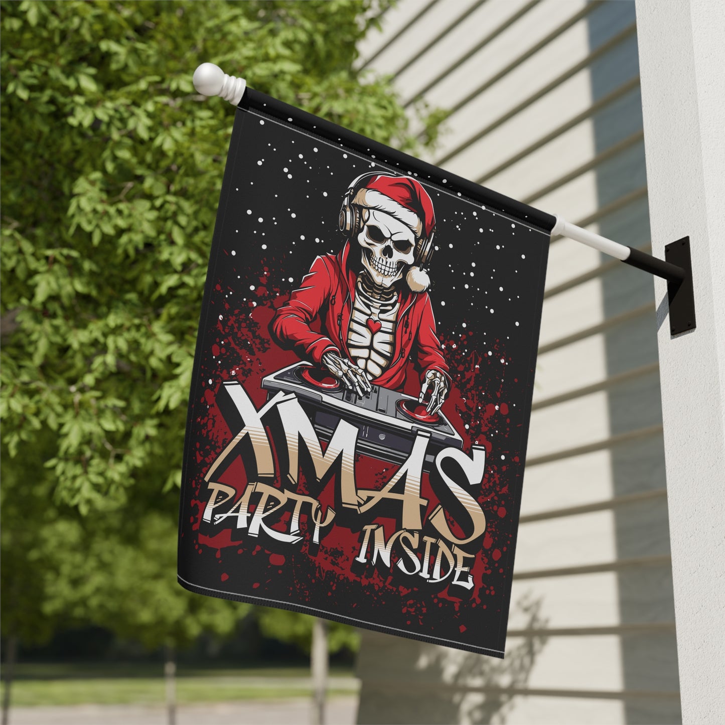 Festive Skeleton Banner, Halloween Party Decor, Xmas Garden Flag, Spooky Home Decoration, Unique Holiday Banner