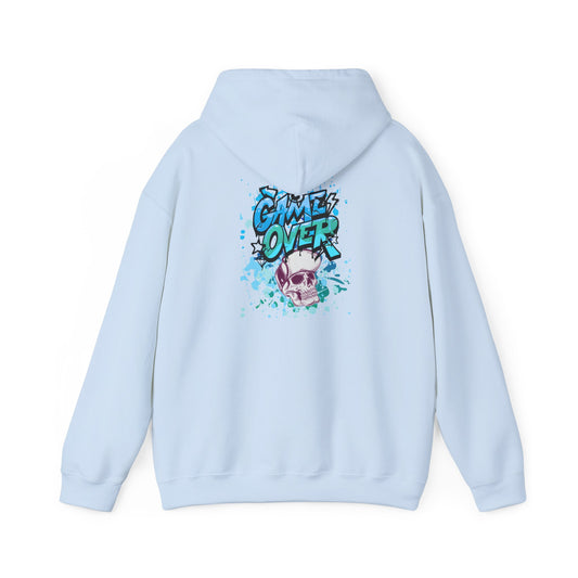 Game Over Skull Hoodie - Unisex Heavy Blend Sweatshirt, Perfect for Gamers, Casual Wear, Unique Gift, Streetwear Style, Graphic Apparel