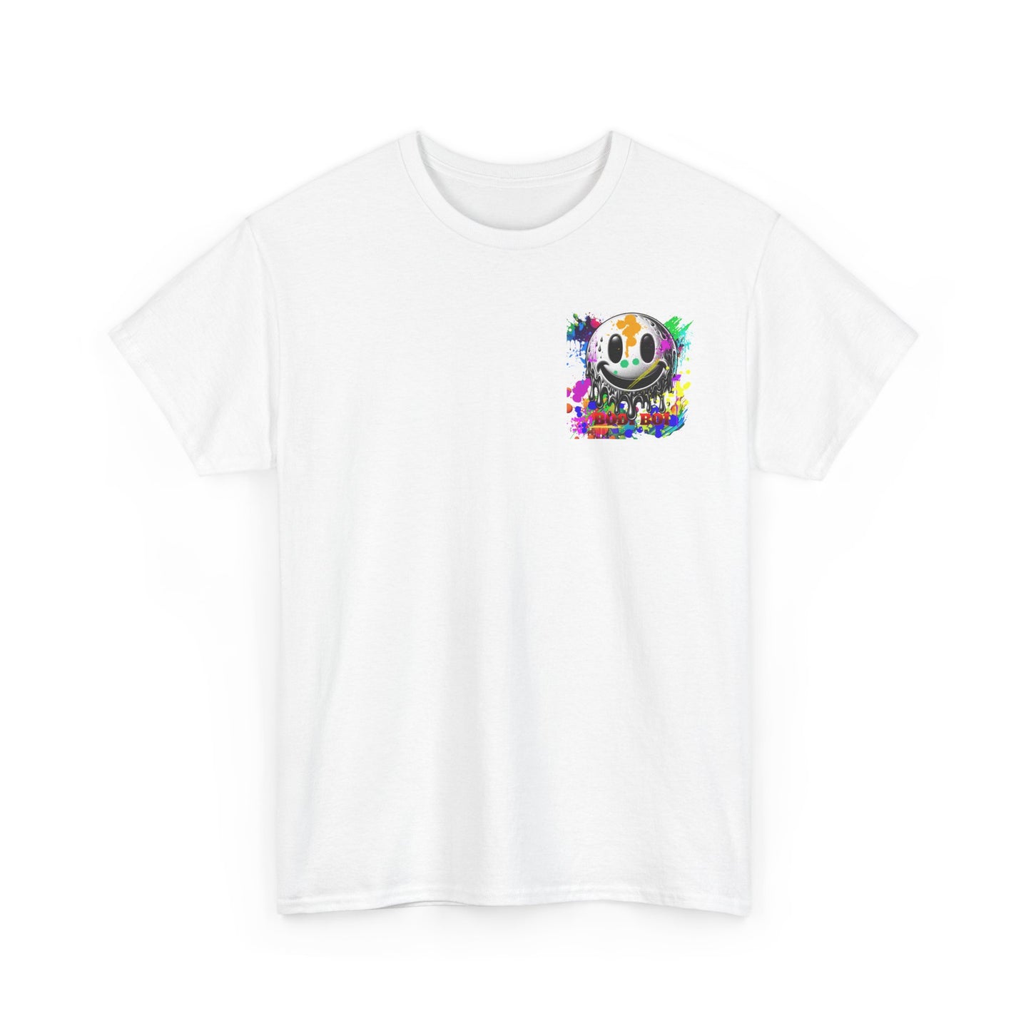 Colorful Graffiti Tee, Unisex Heavy Cotton Tee with Smiley Face Design, Streetwear Top, Graphic Tee for Art Lovers, Casual Gift for Friends