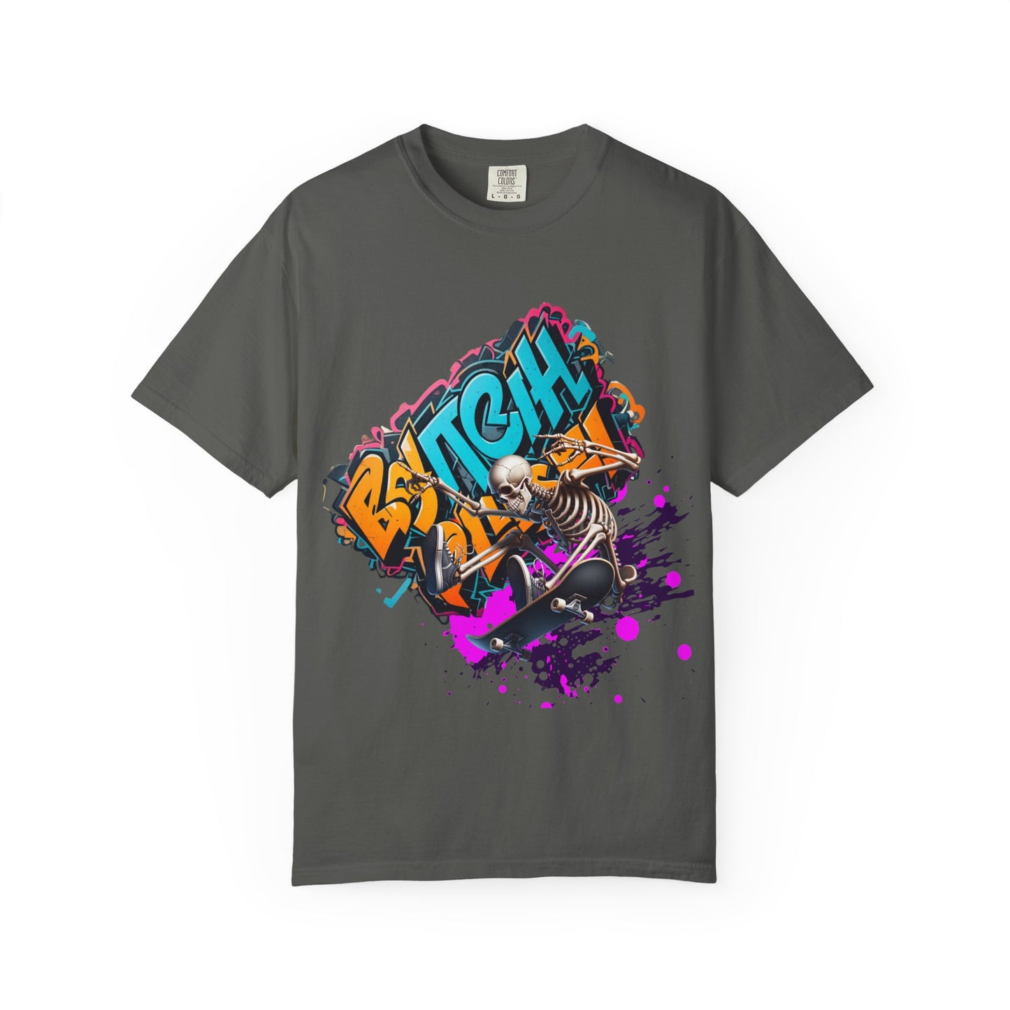 Edgy Skeleton Graffiti T-Shirt, Unisex Graphic Tee, Halloween Costume Shirt, Streetwear Style, Cool Gift for Teens