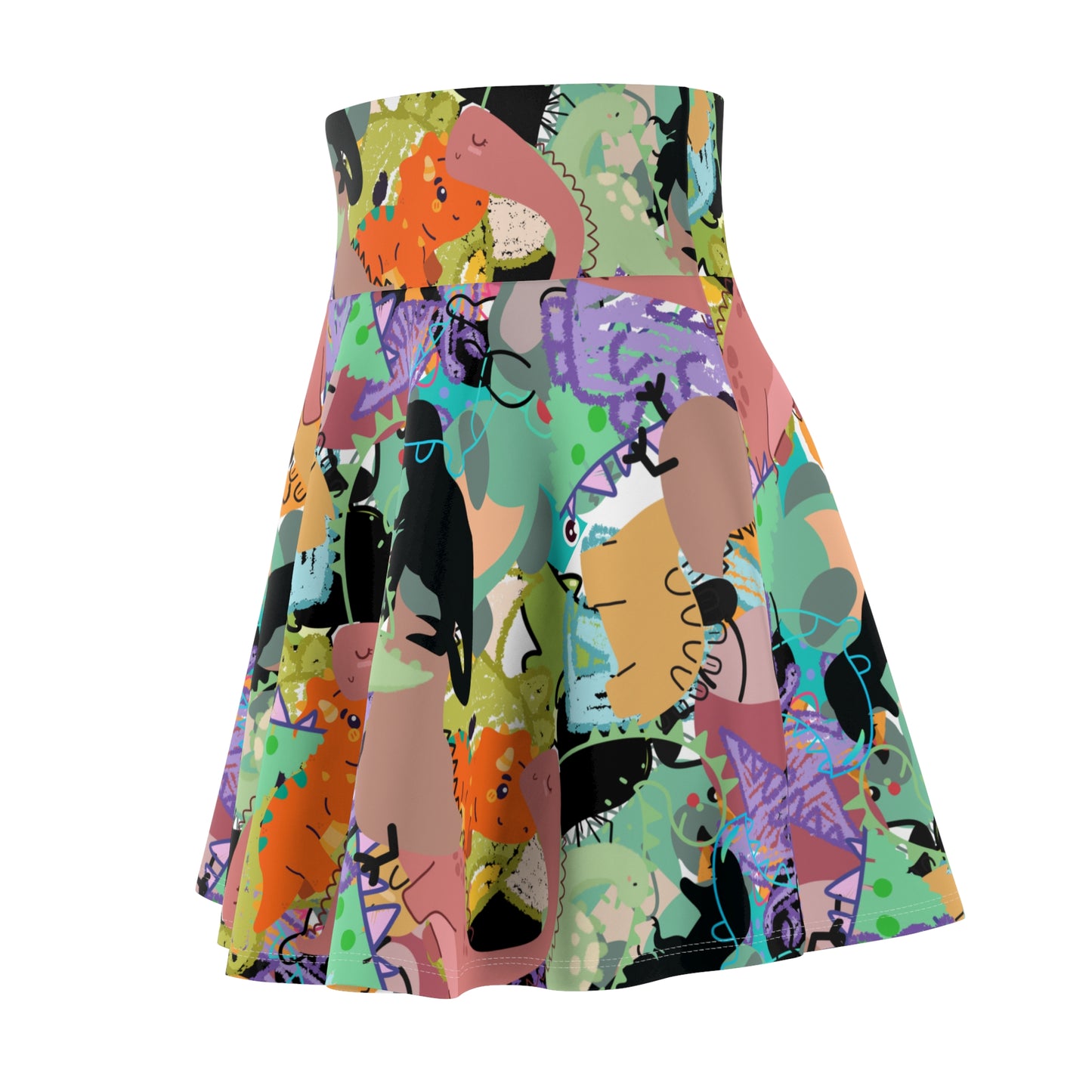Dino Women Skater Skirt, Fun Print, Colorful Mini Skirt, Casual Wear, Festival Outfit, Unique Gift Idea