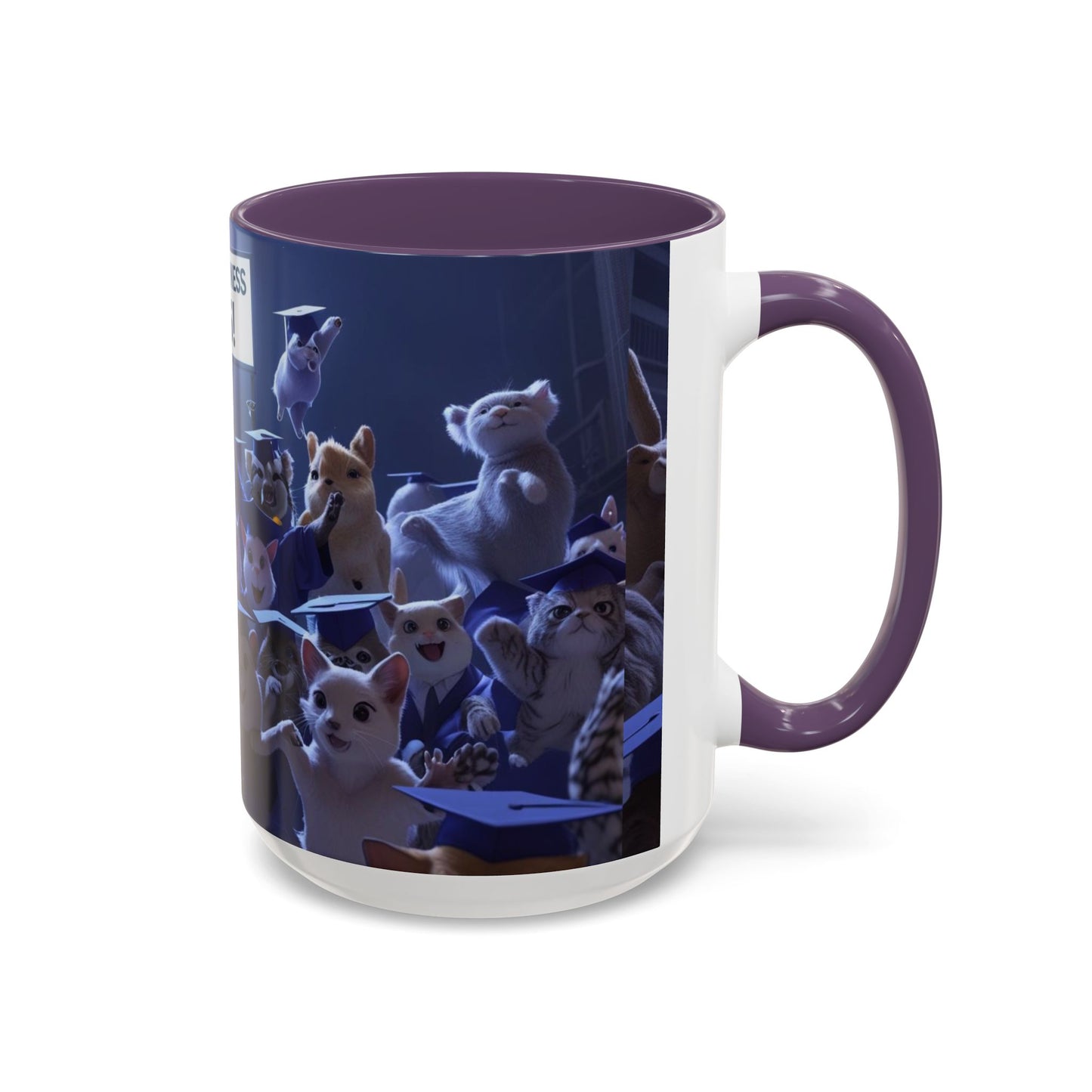 Anime Graduation Theme Accent Coffee Mug - Funny Cat & Dog Design, Perfect Gift for 2025 Grads, Inspirational Coffee Mug, Celebration Mug